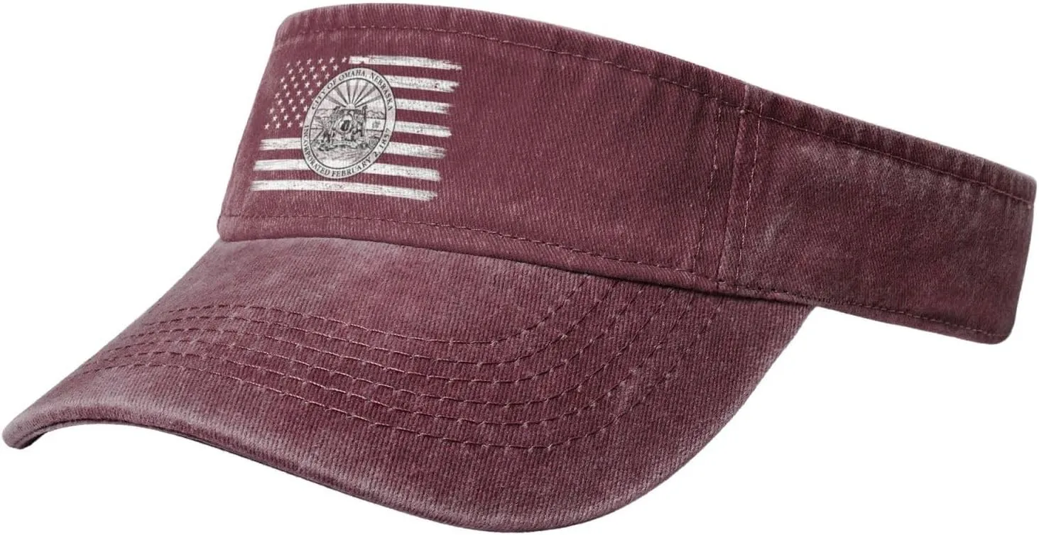 US and Seal of Omaha, Nebraska Sun Visor Hats Cotton Adjustable Sports Empty Top Baseball Cap for Women Men Golf Cap
