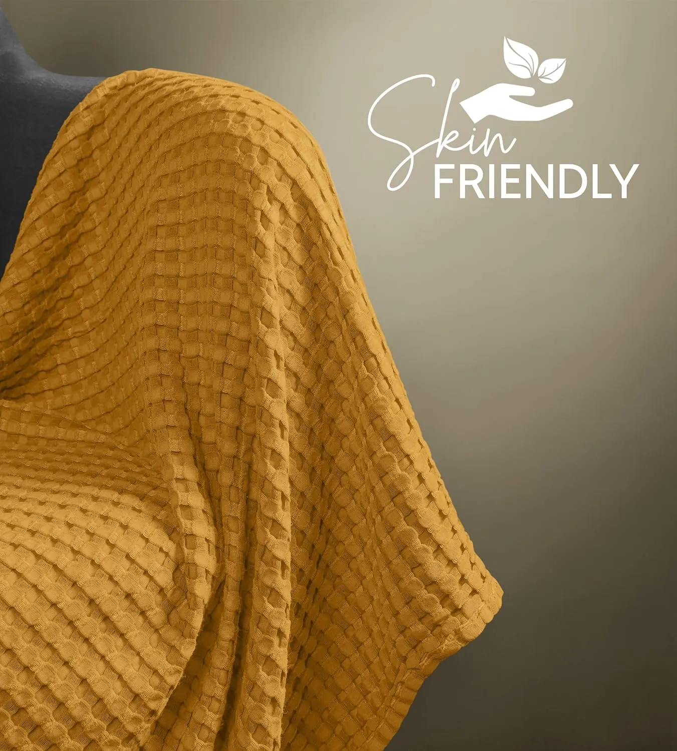 Utopia Bedding Mustard 100% Cotton Waffle Blanket 300 GSM [Queen - 90x90 Inch] Soft Lightweight Breathable Bed Blanket for All Season
