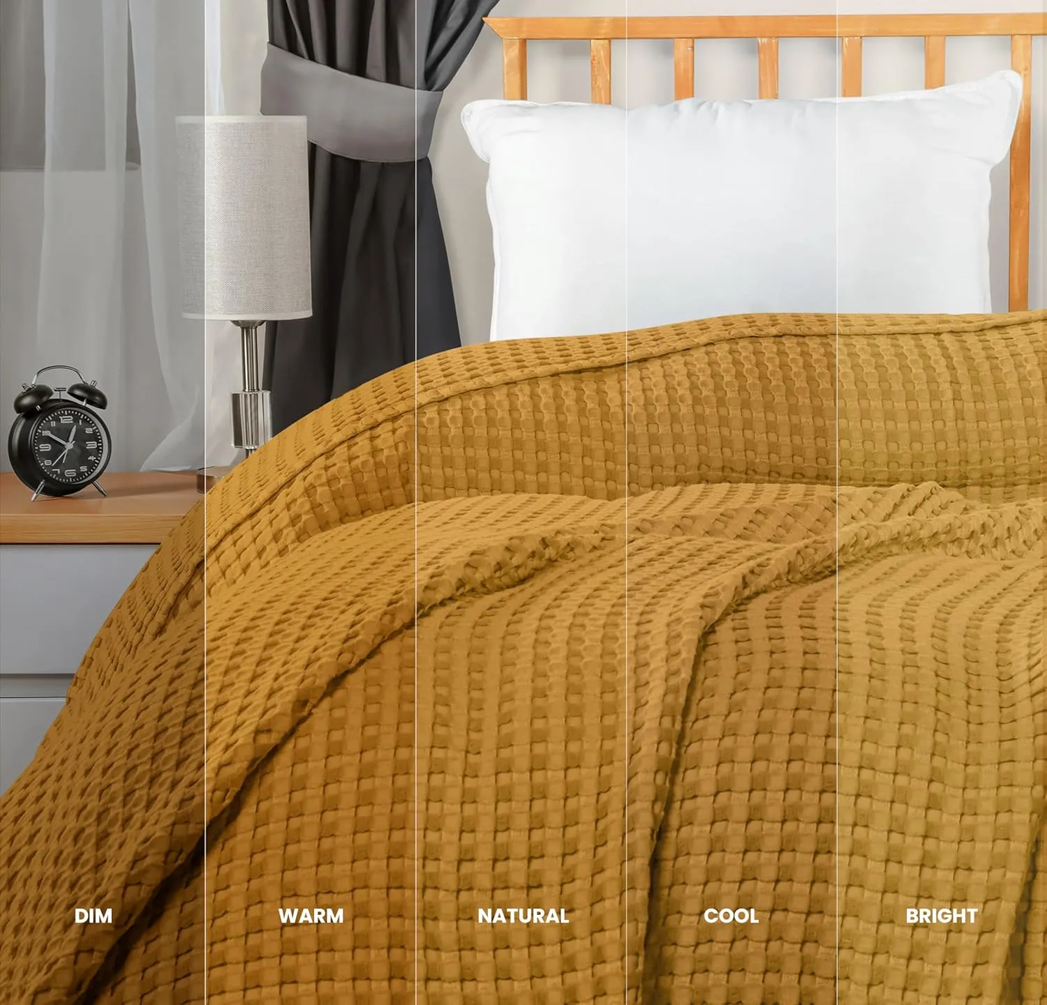 Utopia Bedding Mustard 100% Cotton Waffle Blanket 300 GSM [Queen - 90x90 Inch] Soft Lightweight Breathable Bed Blanket for All Season