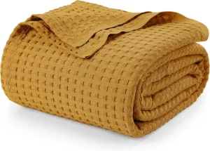 Utopia Bedding Mustard 100% Cotton Waffle Blanket 300 GSM [Queen - 90x90 Inch] Soft Lightweight Breathable Bed Blanket for All Season