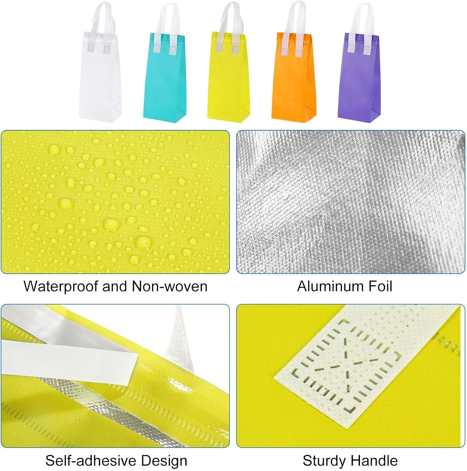 uxcell 25pcs Insulated Take Out Bags, 4.7" x 3.9" x 11" Insulated Take Away Bags Thermal Disposable Lunch Bags Disposable Cooler Bags for Hot Cold Food Catering Grocery Picnic Yellow