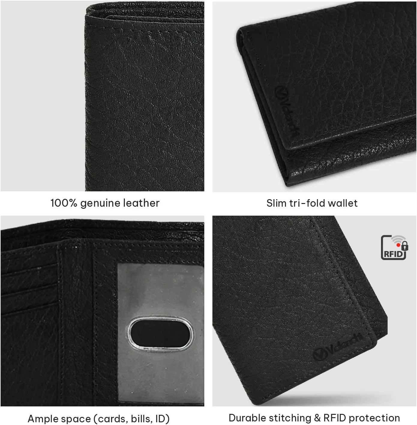 VALENCHI Leather Trifold Wallet For Men - RFID Blocking - 6 Card Slots, 2 Note Compartments & 1 ID Window - Minimalist Design, Slim Wallet - Premium, Fashionable Accessory Gifts for Men, Him