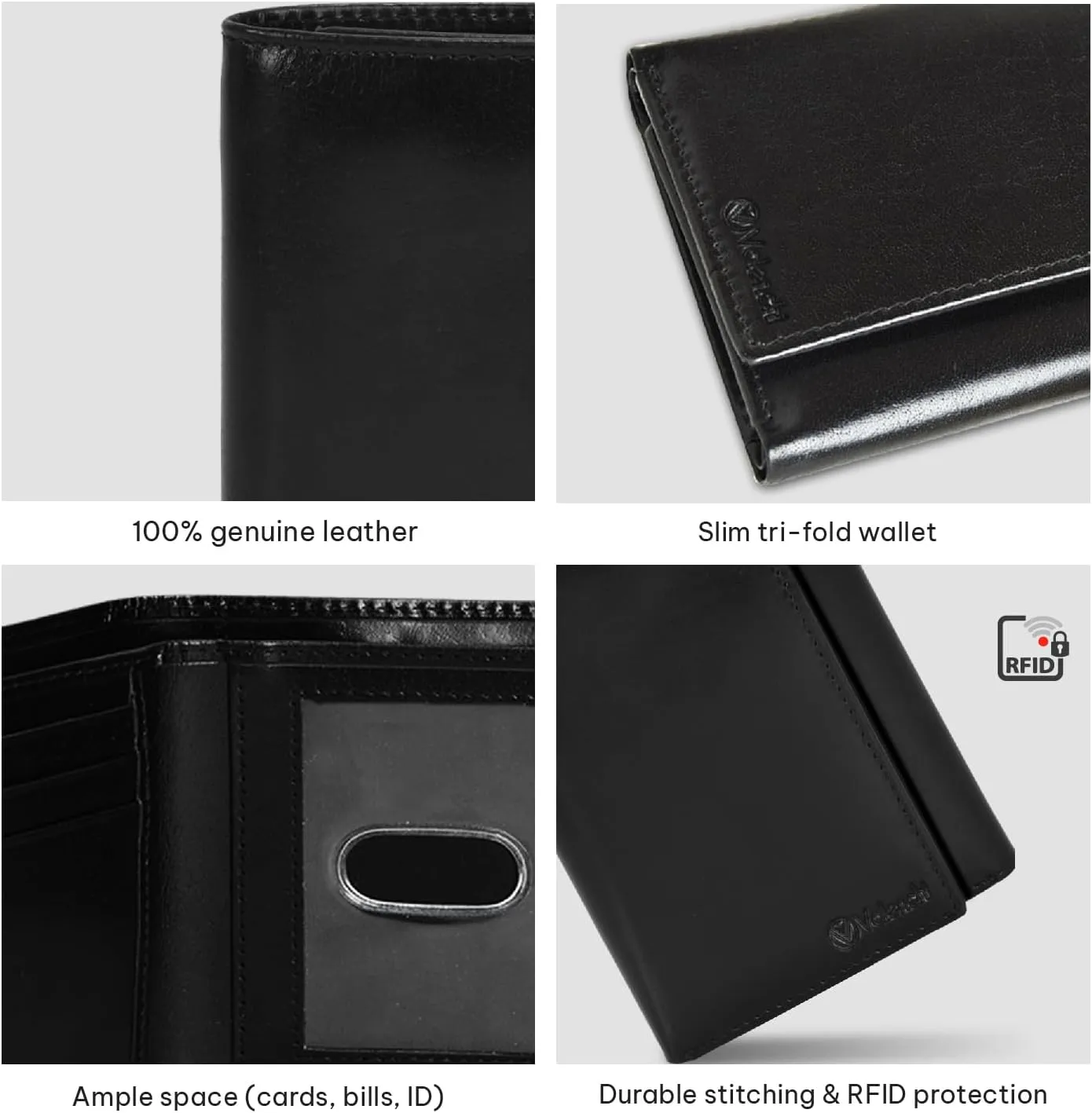 VALENCHI Leather Trifold Wallet For Men - RFID Blocking - 6 Card Slots, 2 Note Compartments & 1 ID Window - Minimalist Design, Slim Wallet - Premium, Fashionable Accessory Gifts for Men, Him