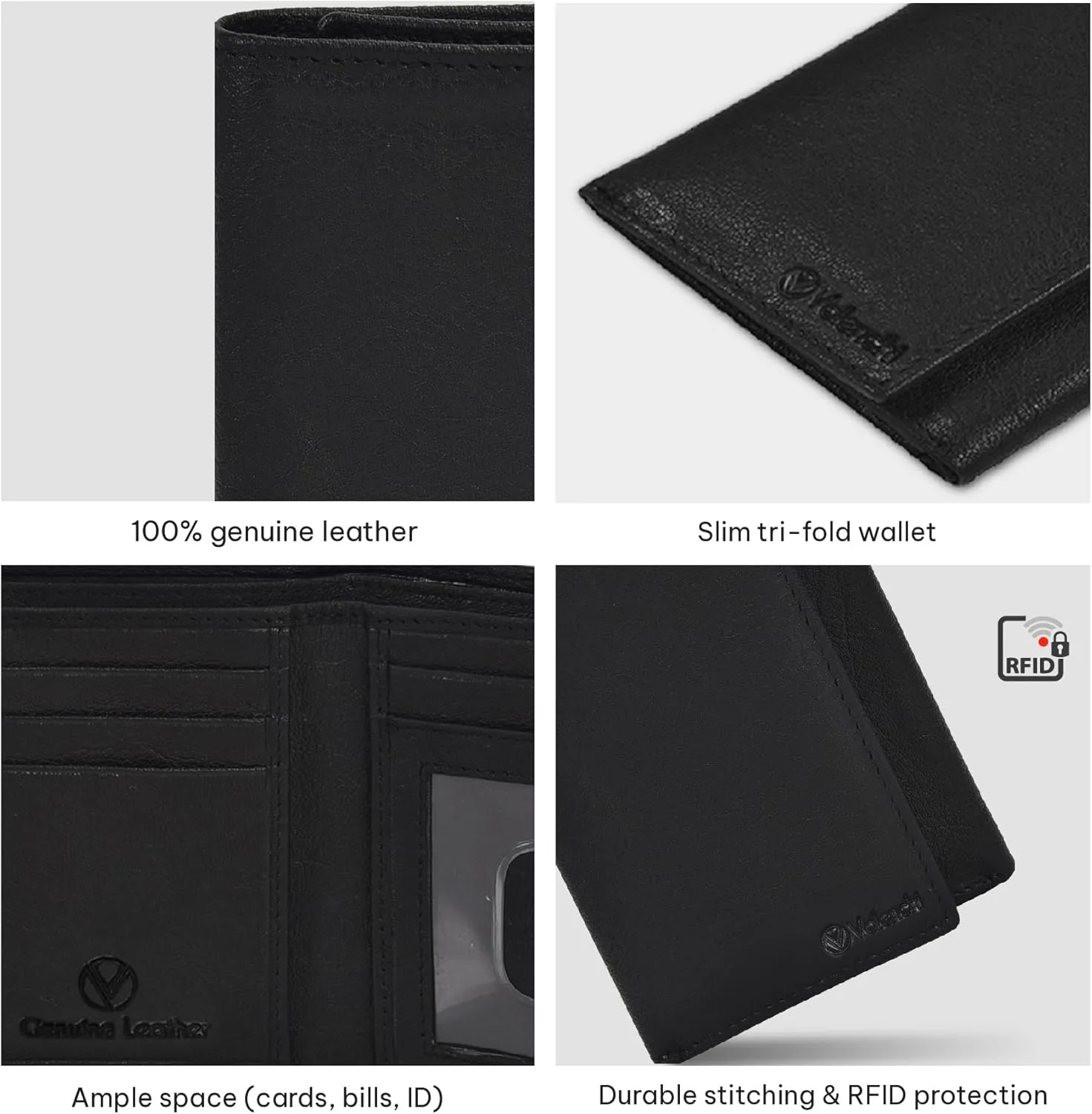 VALENCHI Leather Trifold Wallet For Men - RFID Blocking - 7 Card Slots, 2 Note Compartments & 1 ID Window - Minimalist Design, Slim Wallet - Premium, Fashionable Accessory Gifts for Men, Him
