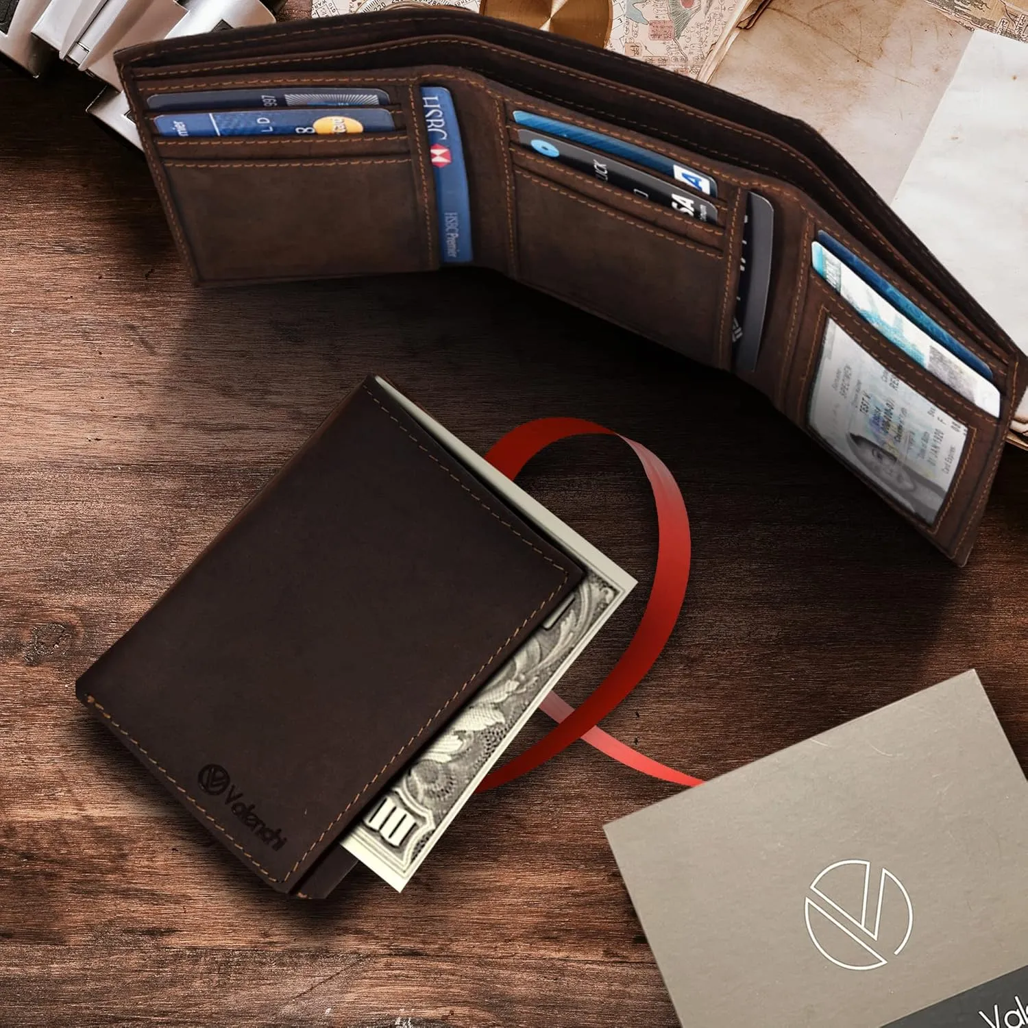 VALENCHI Leather Trifold Wallet For Men - RFID Blocking - 7 Card Slots, 2 Note Compartments & 1 ID Window - Minimalist Design, Slim Wallet - Premium, Fashionable Accessory Gifts for Men, Him