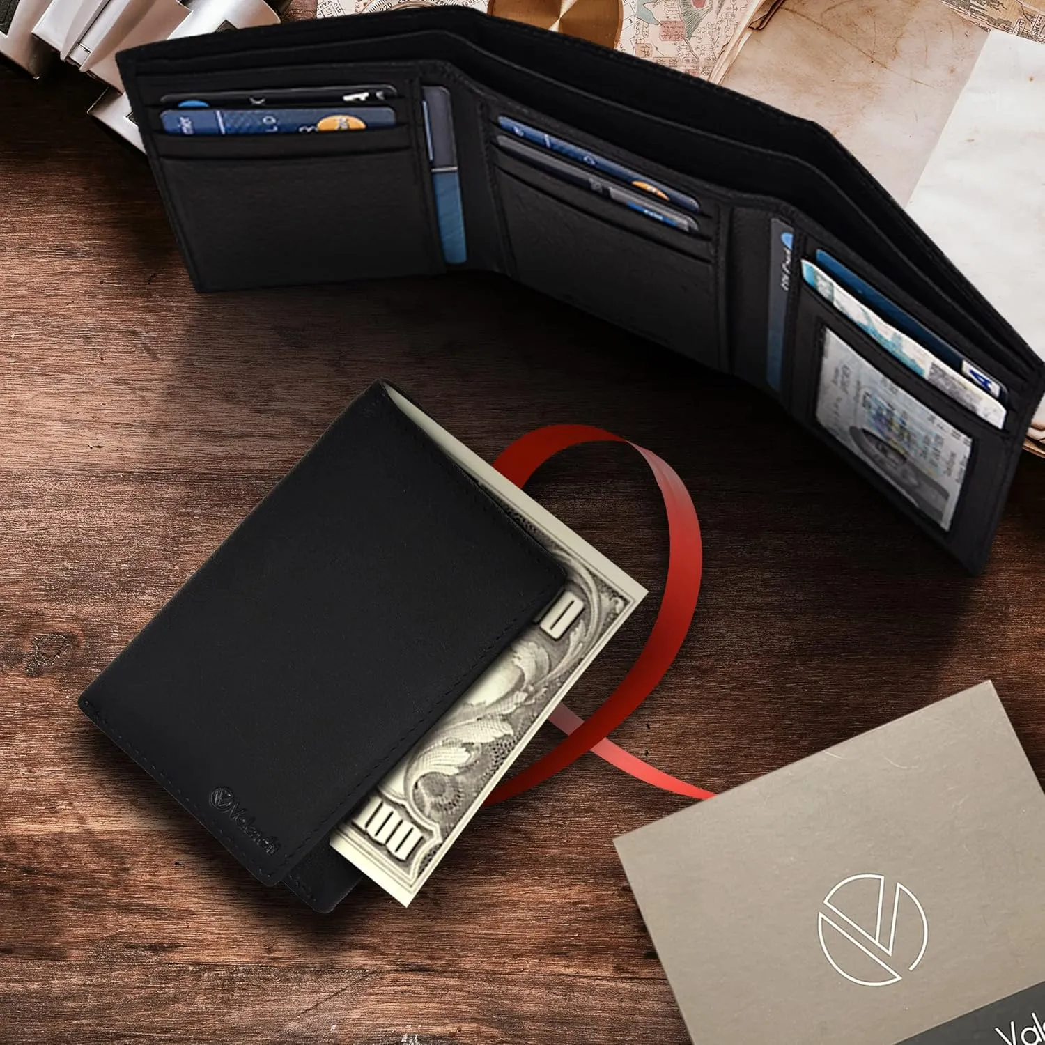 VALENCHI Leather Trifold Wallet For Men - RFID Blocking - 7 Card Slots, 2 Note Compartments & 1 ID Window - Minimalist Design, Slim Wallet - Premium, Fashionable Accessory Gifts for Men, Him