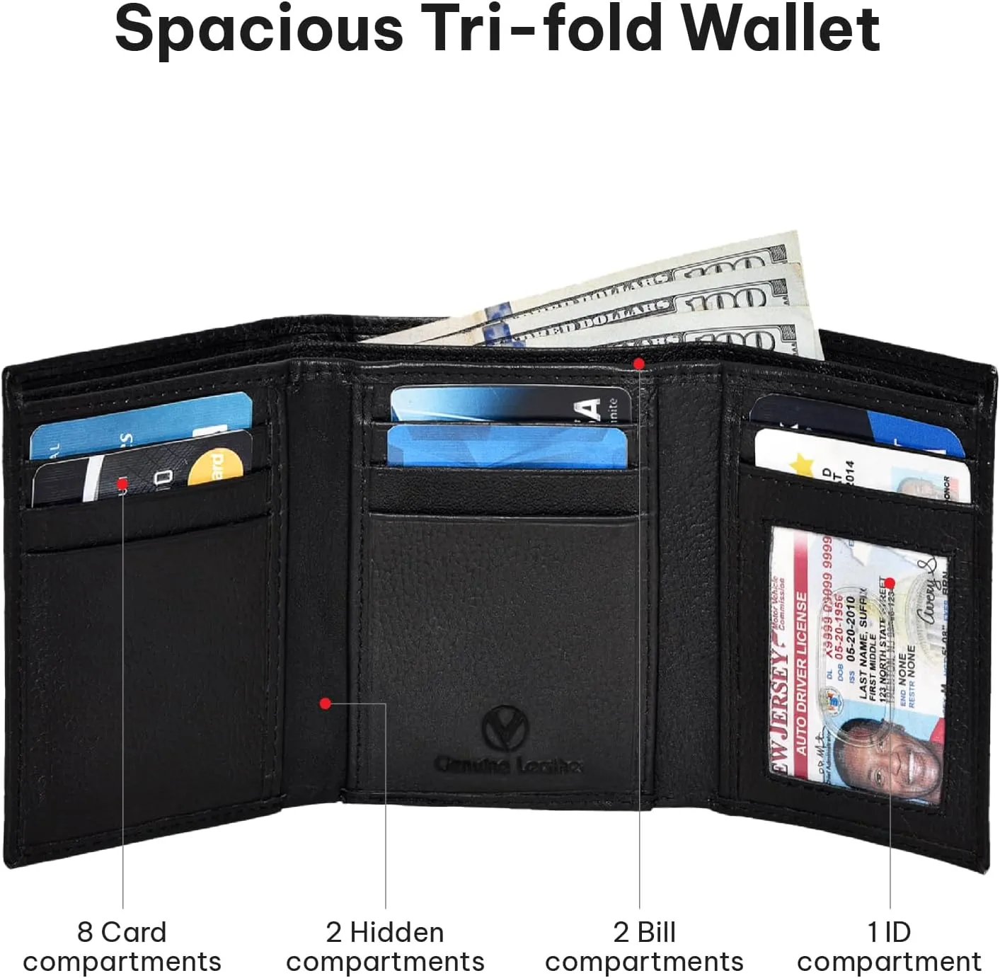 VALENCHI Leather Trifold Wallet For Men - RFID Blocking - 7 Card Slots, 2 Note Compartments & 1 ID Window - Minimalist Design, Slim Wallet - Premium, Fashionable Accessory Gifts for Men, Him