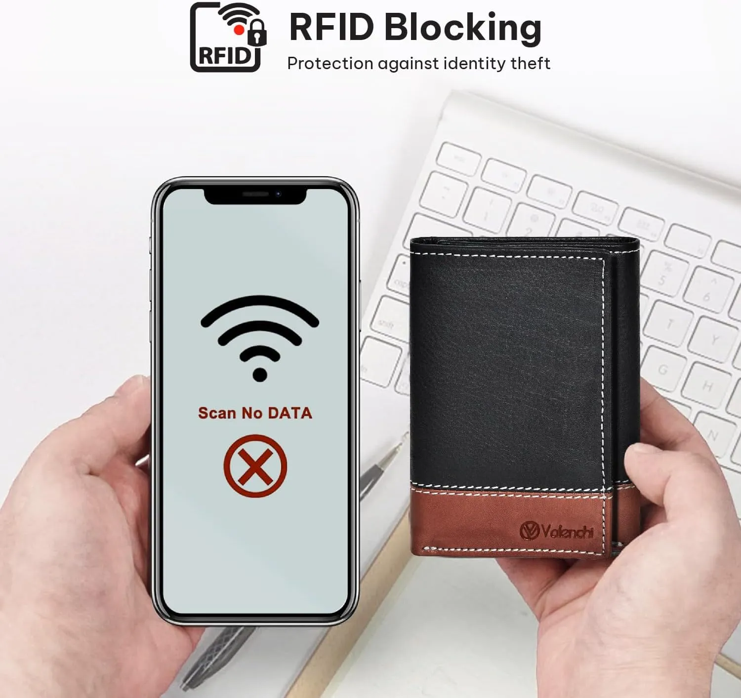 VALENCHI Leather Trifold Wallet For Men - RFID Blocking - 7 Card Slots, 2 Note Compartments & 1 ID Window - Minimalist Design, Slim Wallet - Premium, Fashionable Accessory Gifts for Men, Him