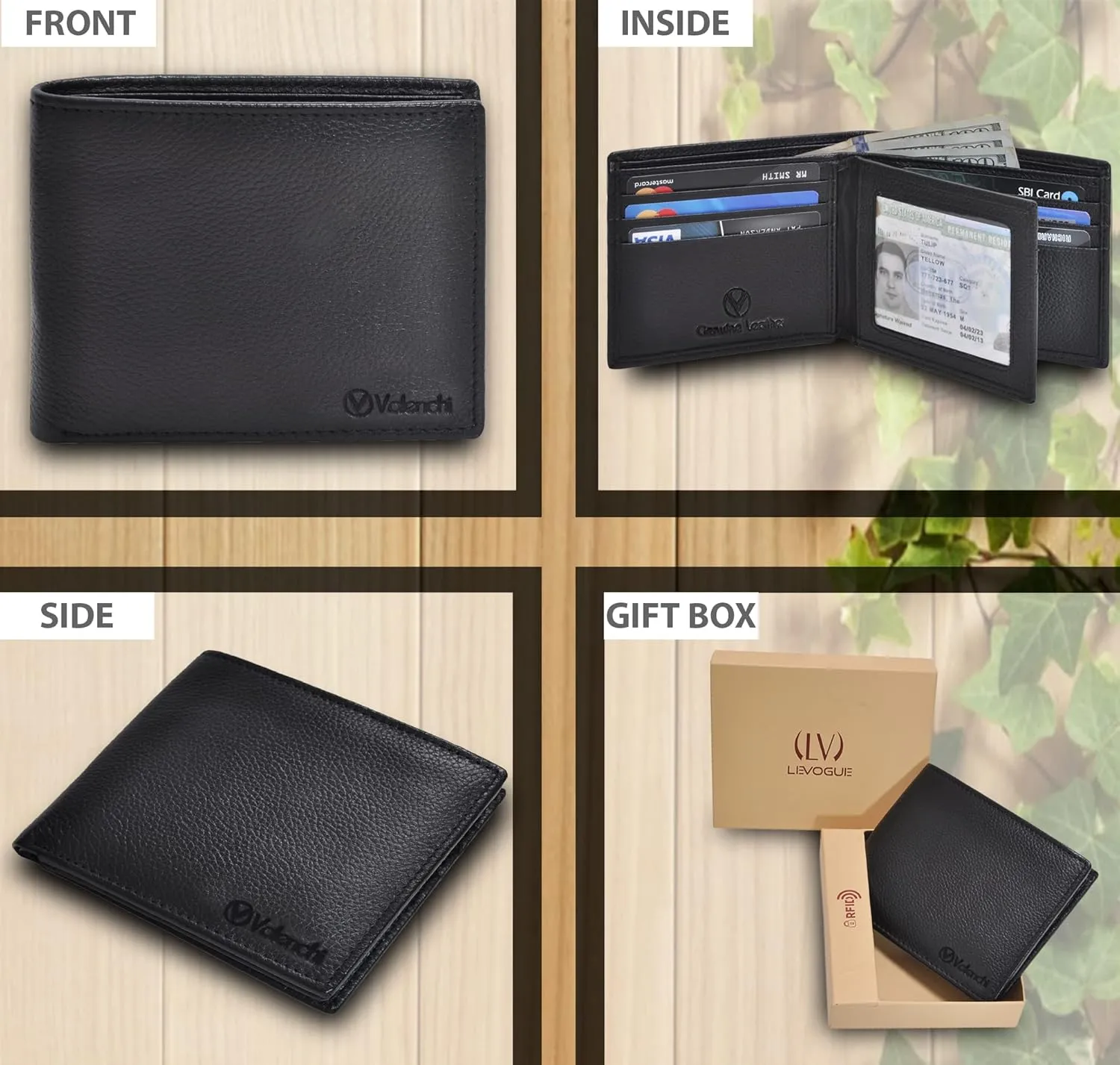 VALENCHI Leather Wallet For Men - RFID Blocking Wallet For Men - Slim Bifold Men's Wallet (Black Pebble)