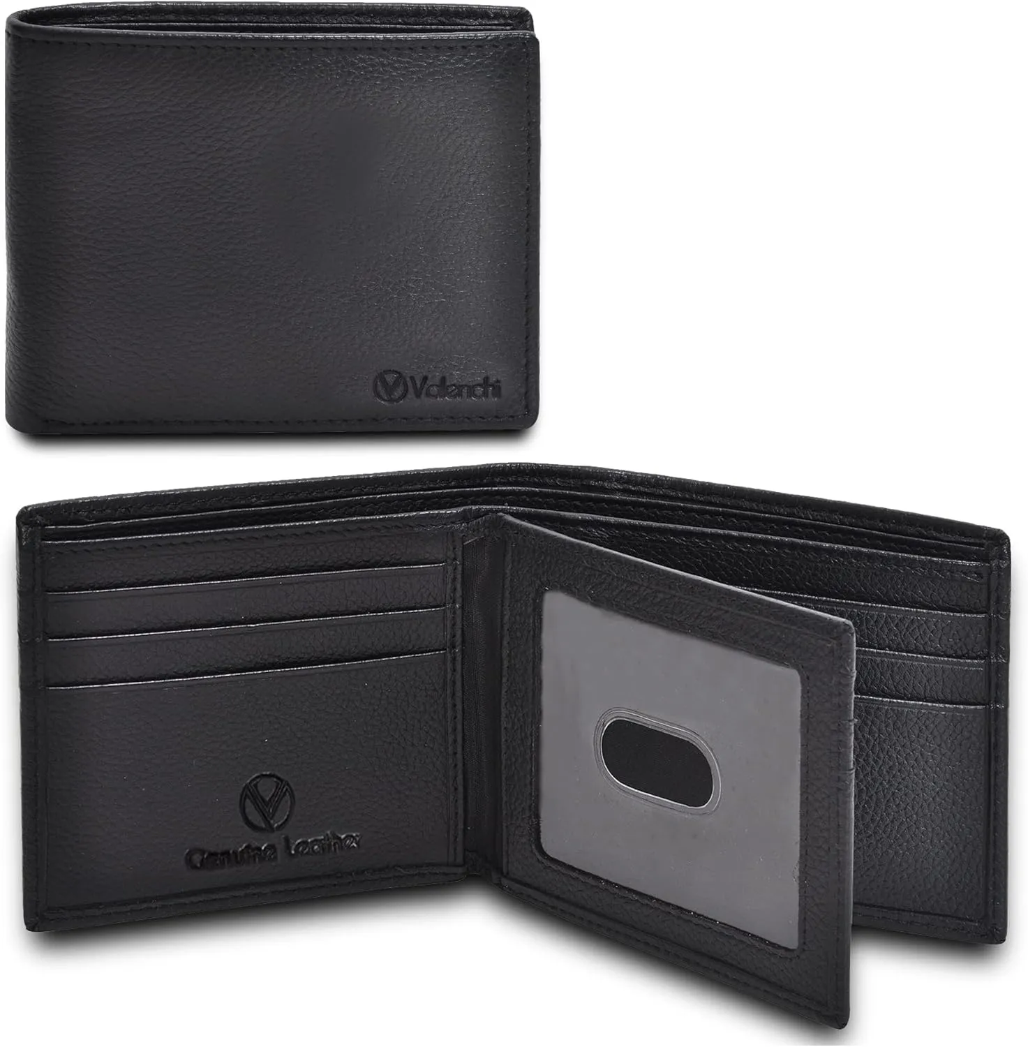 VALENCHI Leather Wallet For Men - RFID Blocking Wallet For Men - Slim Bifold Men's Wallet (Black Pebble)