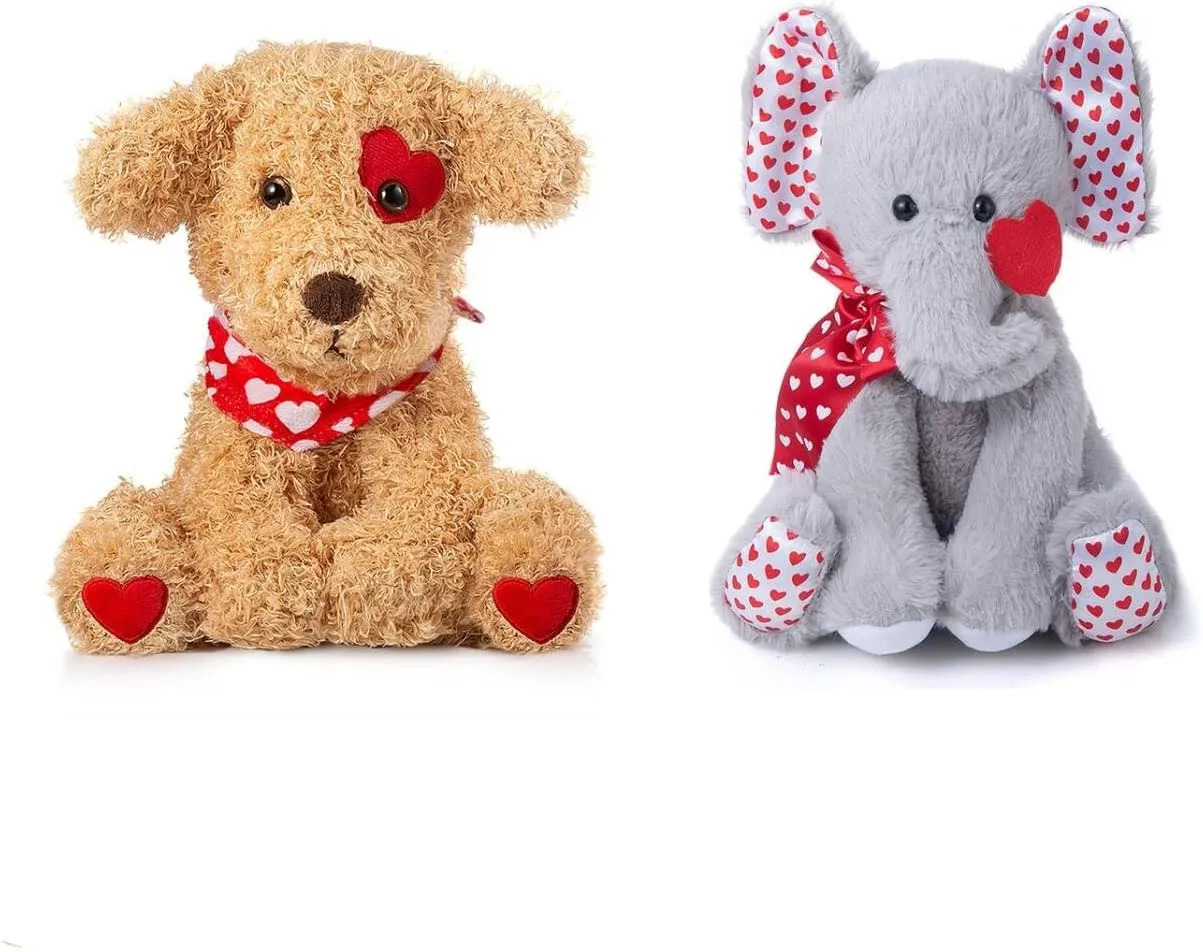 Valentine's Stuffed Animal, 11 Inch Stuffed Animal Dog, Ideal for Valentine's Day Gifts for Friend (Puppy   Elephant)
