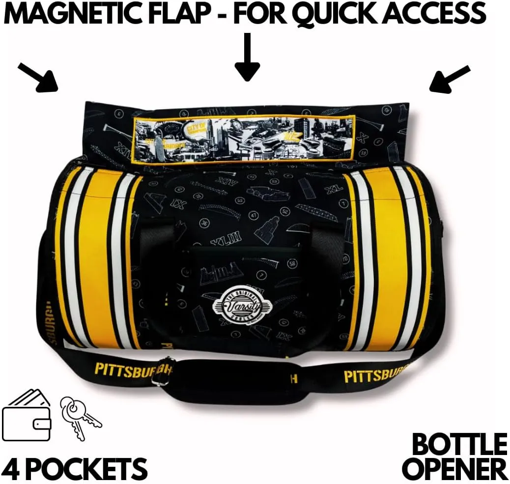Varsity Cooler Pittsburgh Travel Party Duffel & Cooler – 30 Can Leakproof Insulated Tote Bag, Waterproof Soft compartment for Tailgating, Golf, Beach, Carry-On Luggage & Outdoor Sports