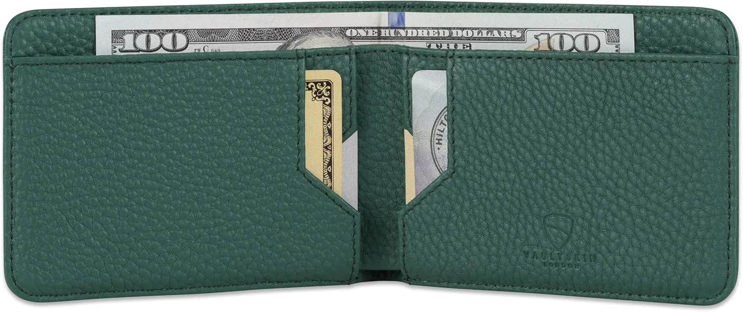 Vaultskin MANHATTAN Slim RFID Blocking Bifold Leather Wallet for Men - Minimalist Front Pocket Card Holder, Holds 9 Cards & Cash, Premium Italian Leather