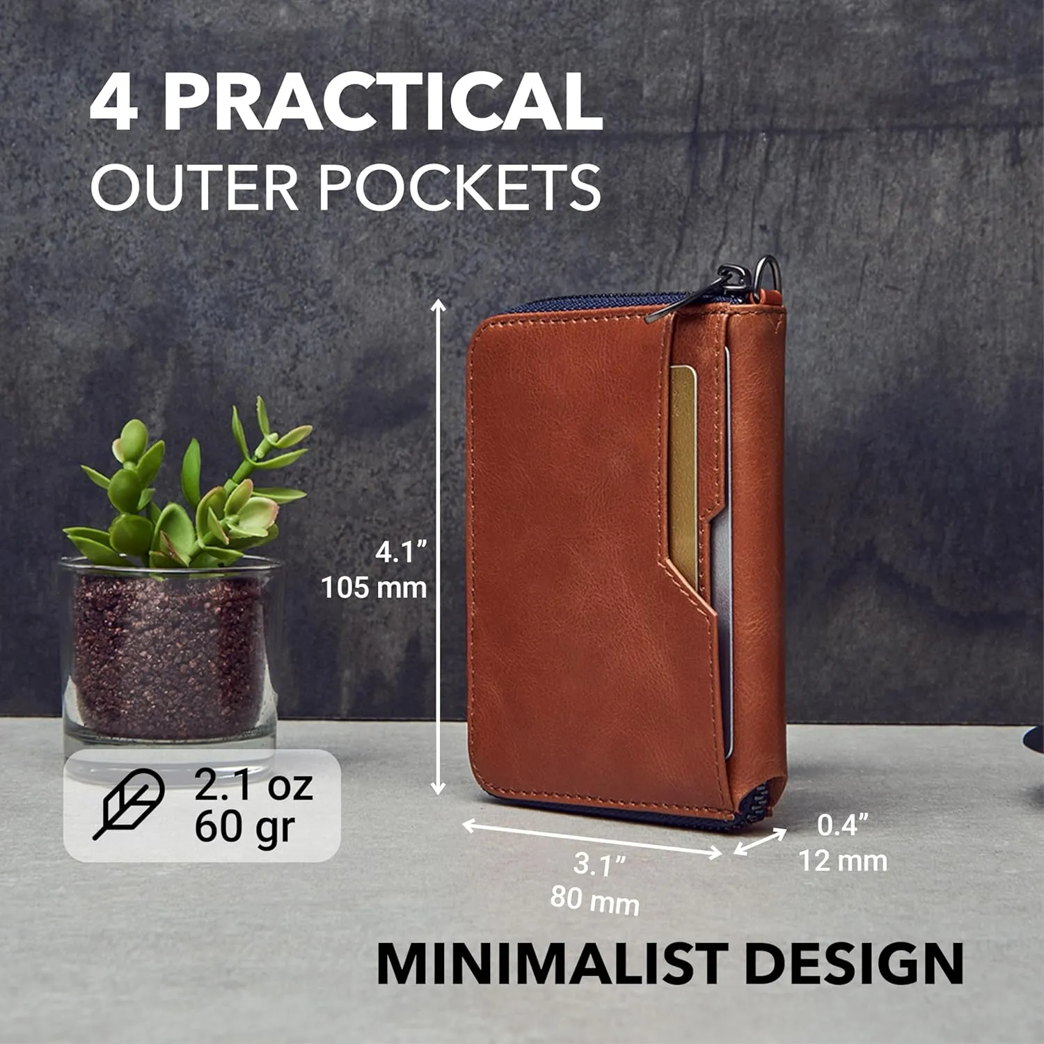 Vaultskin NOTTING HILL Minimalist Leather Zipper Wallet for Women and Men: Slim Multi Cardholder with RFID Blocking and Keychain Ring