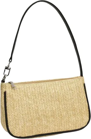Verdusa Women's Straw Woven Shoulder Bags Zipper Underarm Handbag