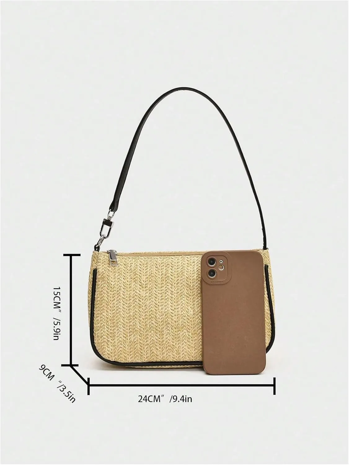Verdusa Women's Straw Woven Shoulder Bags Zipper Underarm Handbag
