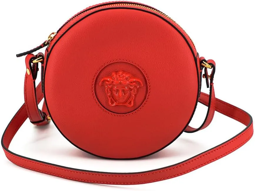 Versace Red Calf Leather Round Disc Shoulder Bag, no-colour, no-size