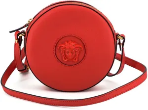 Versace Red Calf Leather Round Disc Shoulder Bag, no-colour, no-size