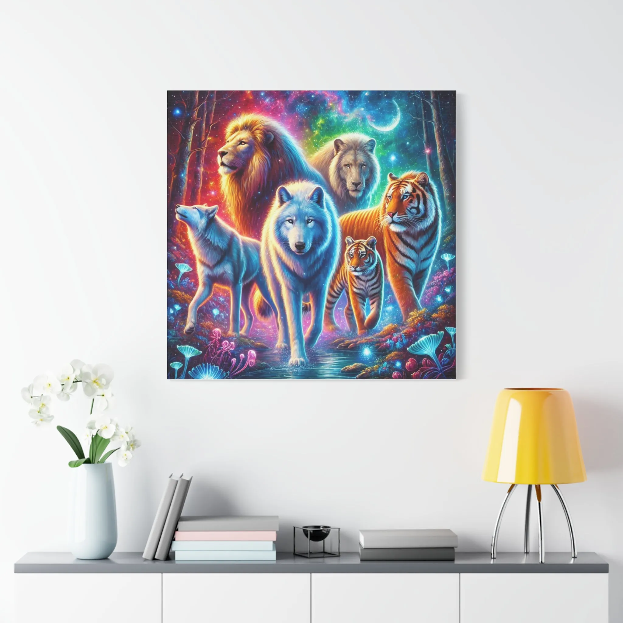 Vibrant Animal Art Canvas - Cosmic Jungle Collection, Gifts for friends, Gifts for love ones, Home decoration, Office decoration