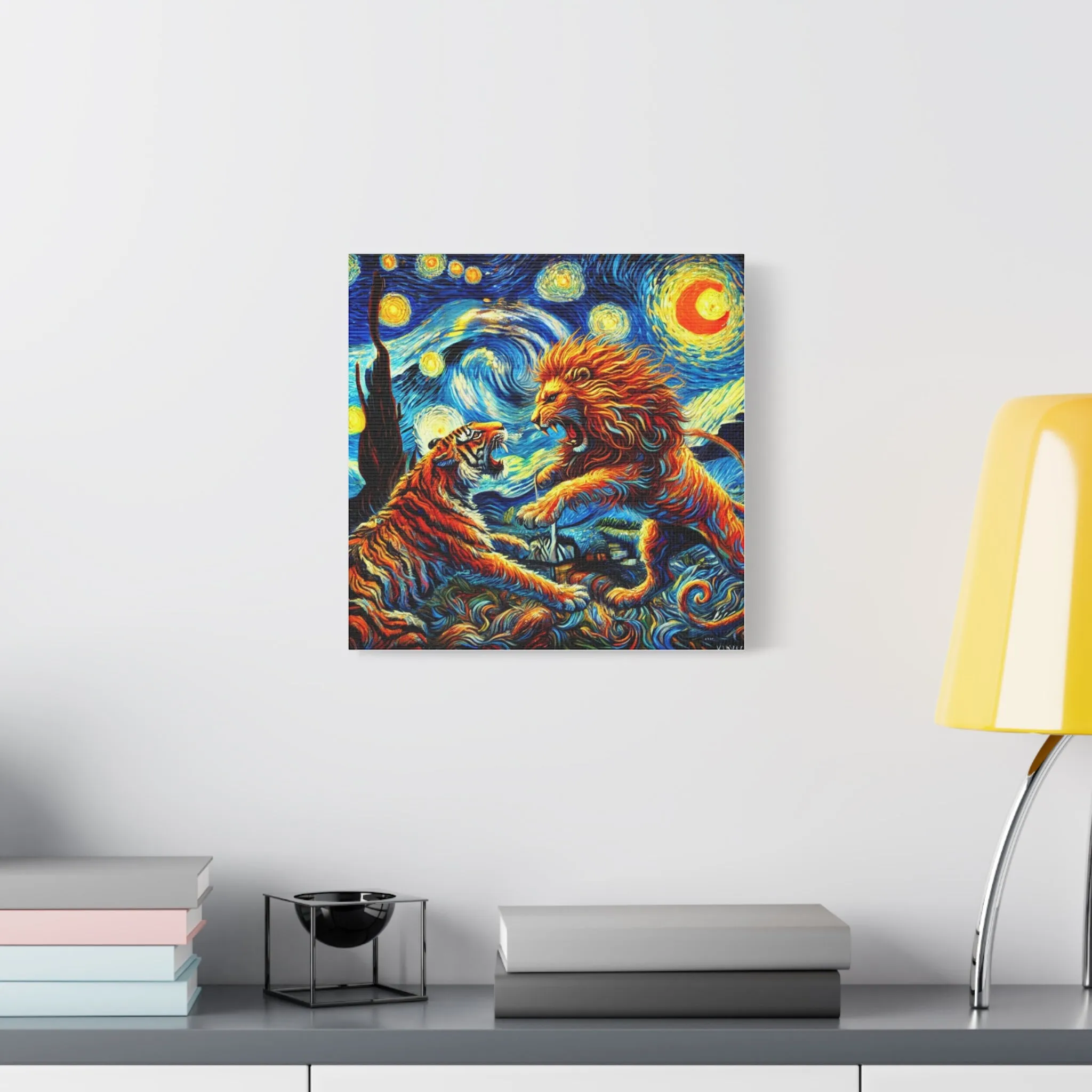 Vibrant Animal Art Canvas - Tiger vs Lion Stretched Print, Gifts for friends, Gifts for love ones, Home decoration, Office decoration
