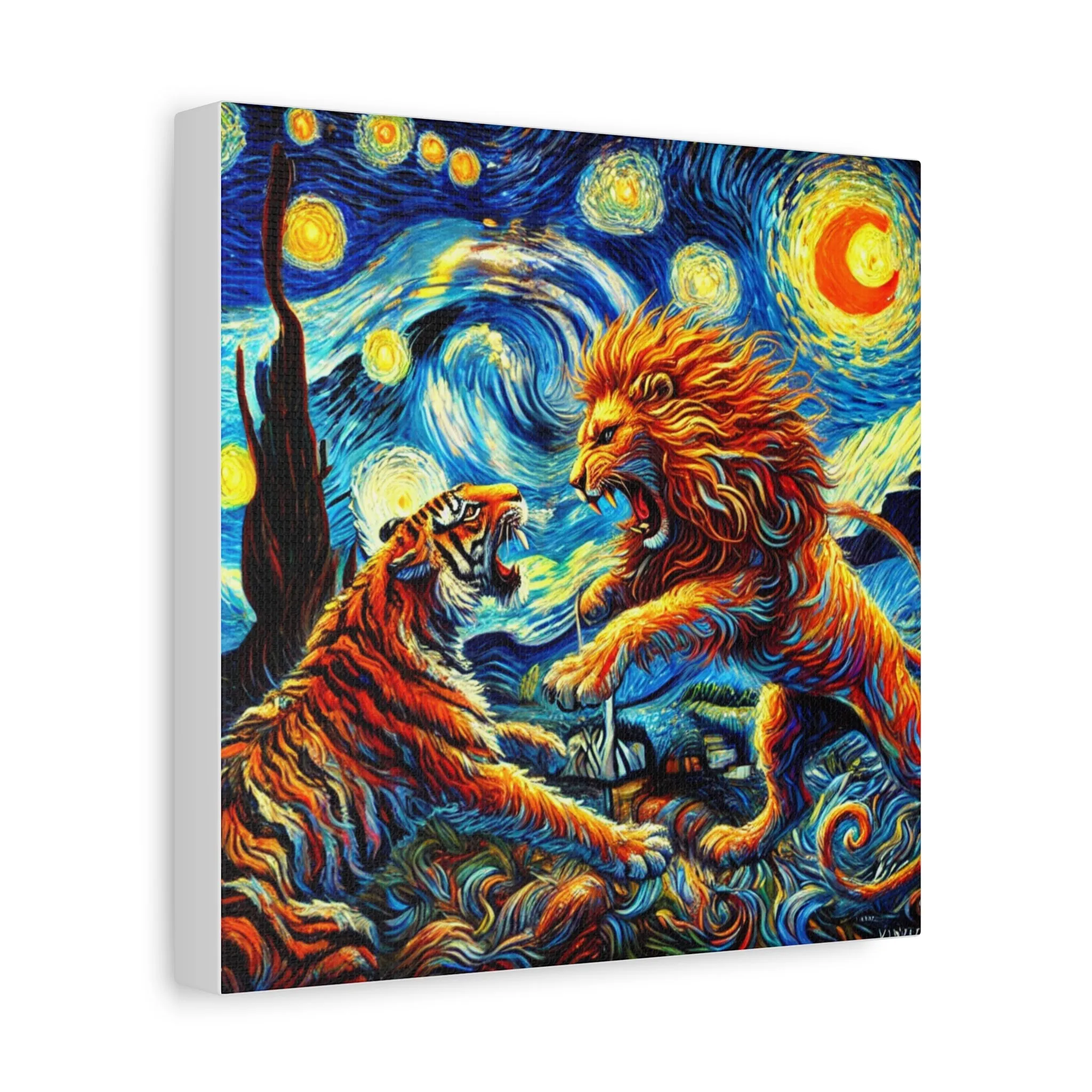 Vibrant Animal Art Canvas - Tiger vs Lion Stretched Print, Gifts for friends, Gifts for love ones, Home decoration, Office decoration