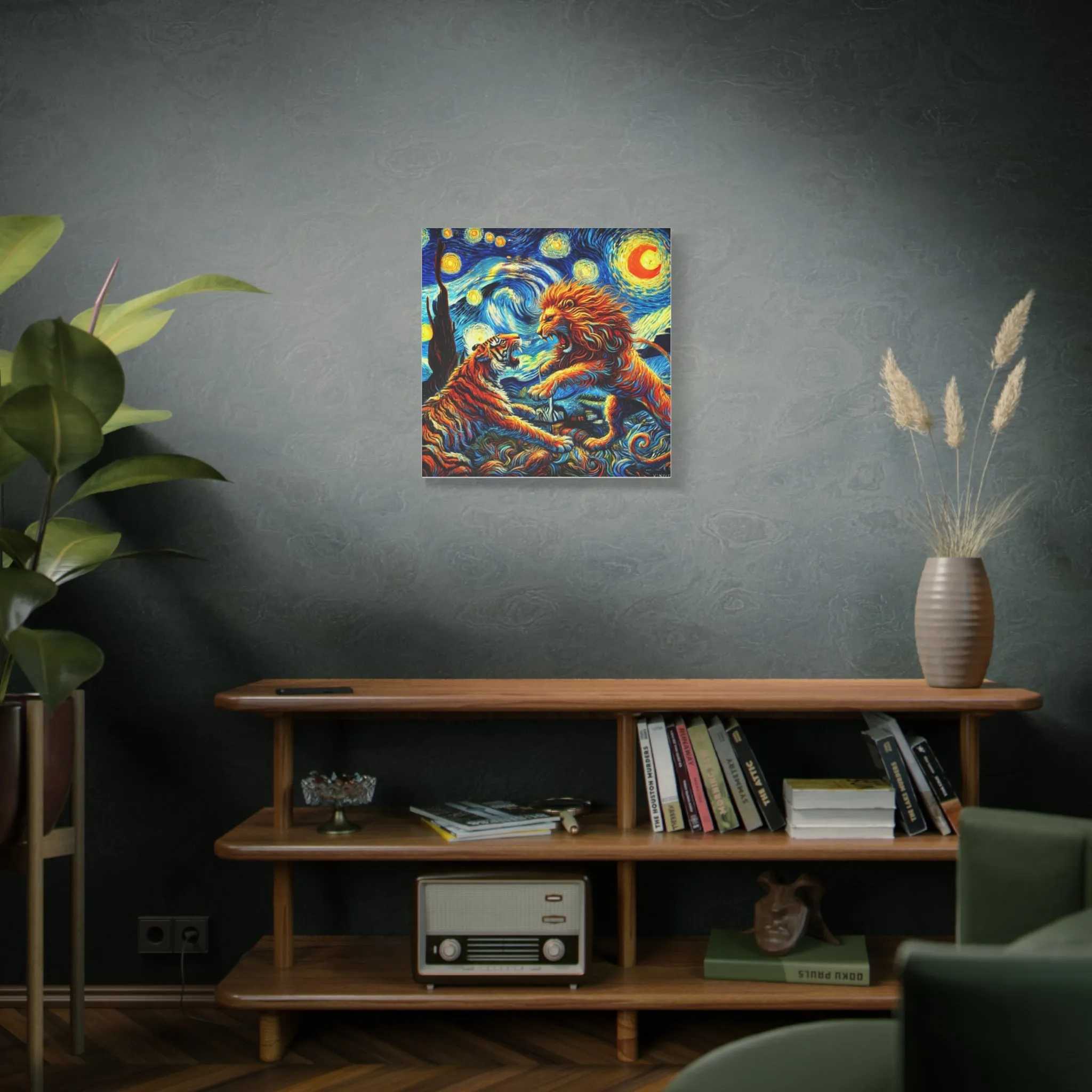 Vibrant Animal Art Canvas - Tiger vs Lion Stretched Print, Gifts for friends, Gifts for love ones, Home decoration, Office decoration