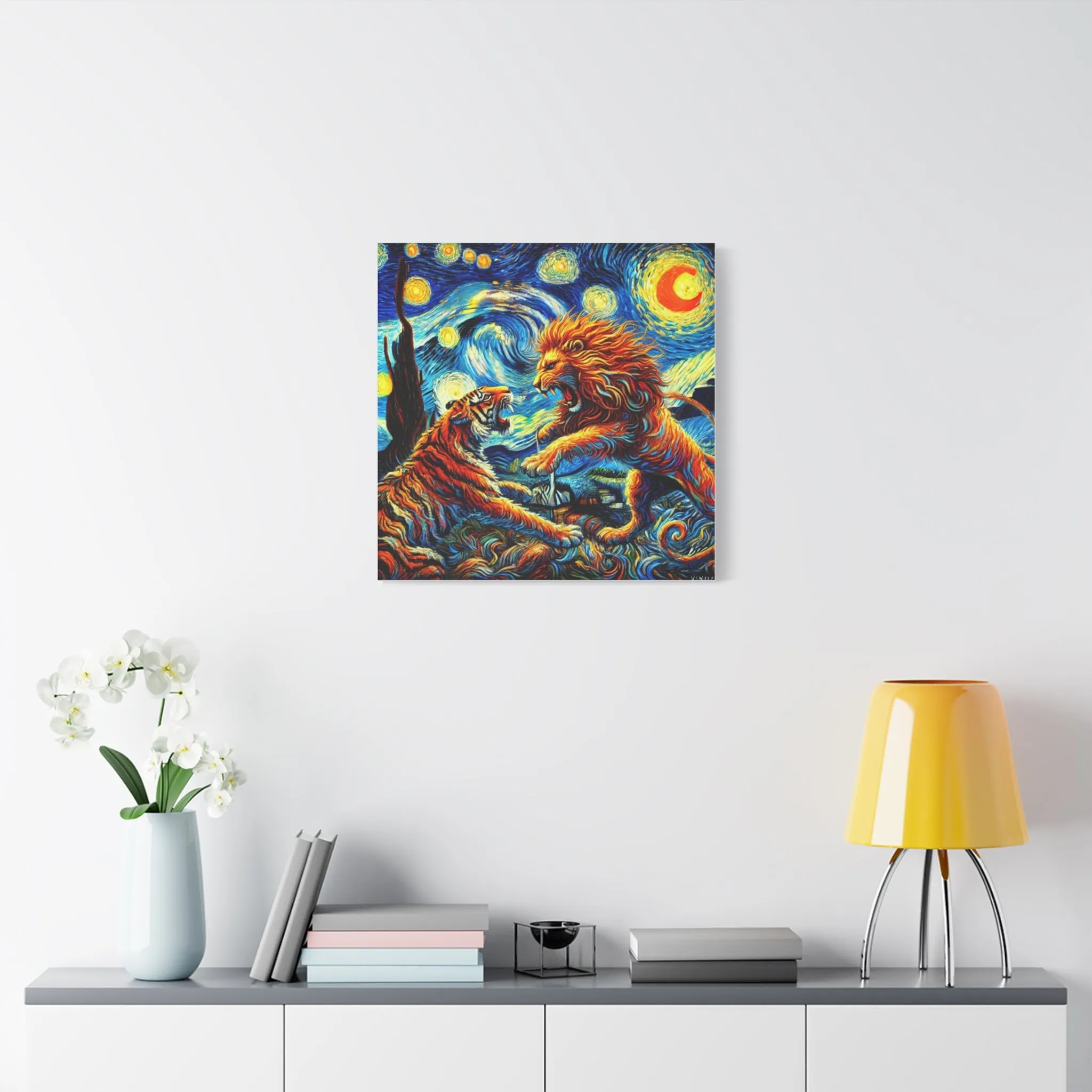 Vibrant Animal Art Canvas - Tiger vs Lion Stretched Print, Gifts for friends, Gifts for love ones, Home decoration, Office decoration