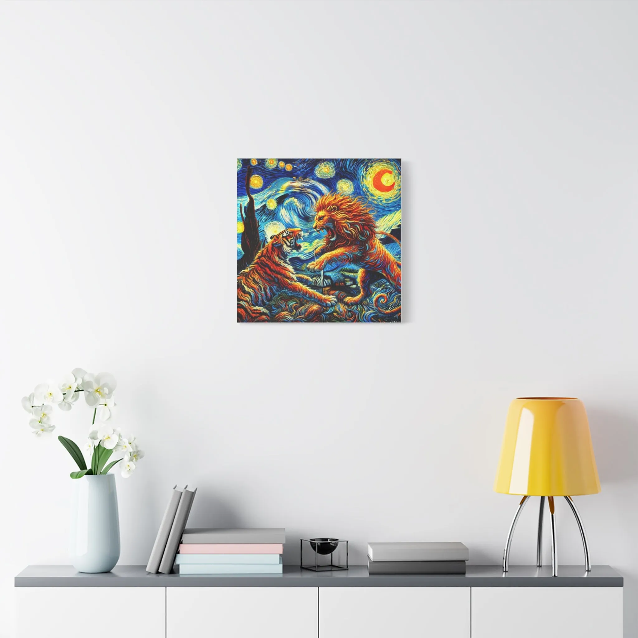 Vibrant Animal Art Canvas - Tiger vs Lion Stretched Print, Gifts for friends, Gifts for love ones, Home decoration, Office decoration