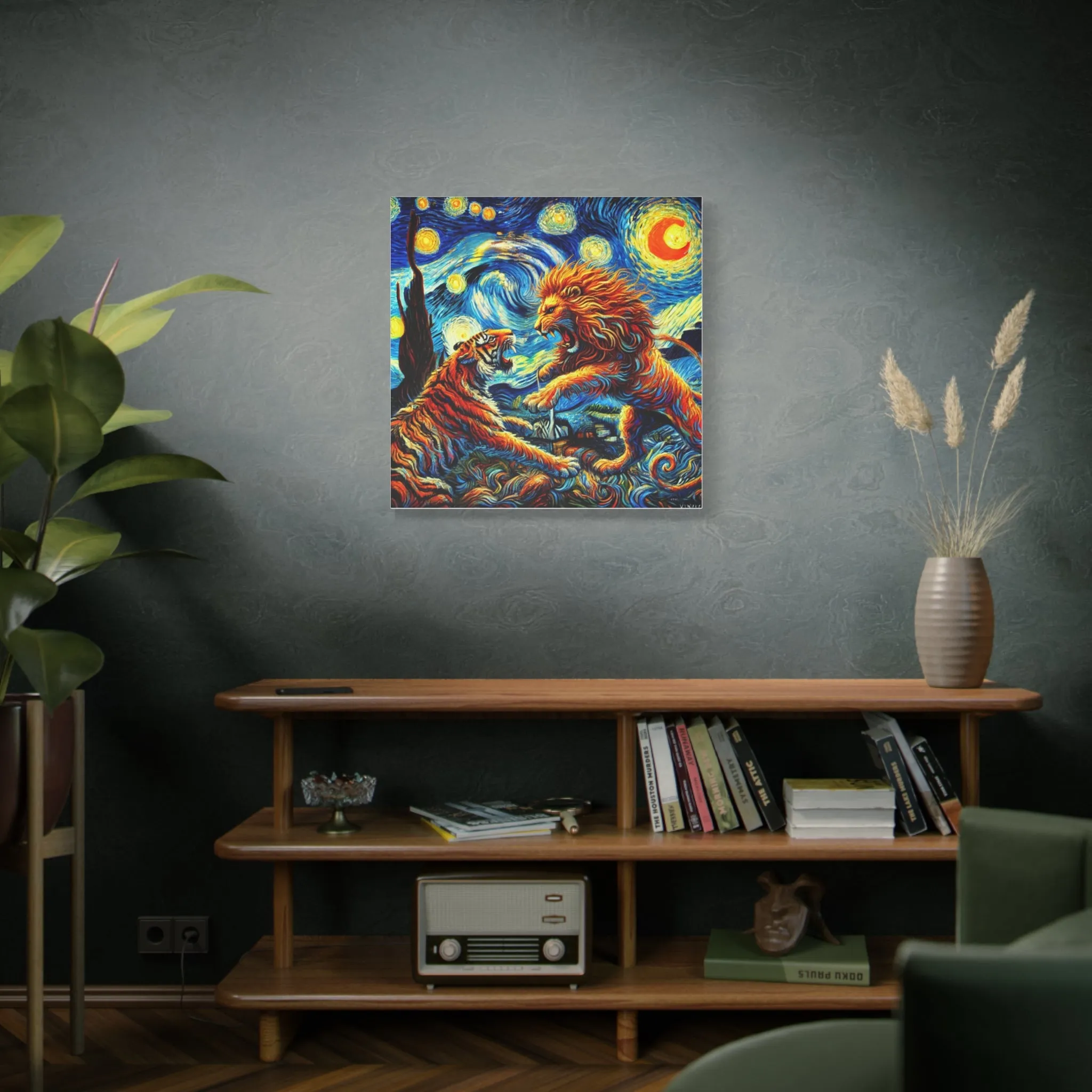 Vibrant Animal Art Canvas - Tiger vs Lion Stretched Print, Gifts for friends, Gifts for love ones, Home decoration, Office decoration