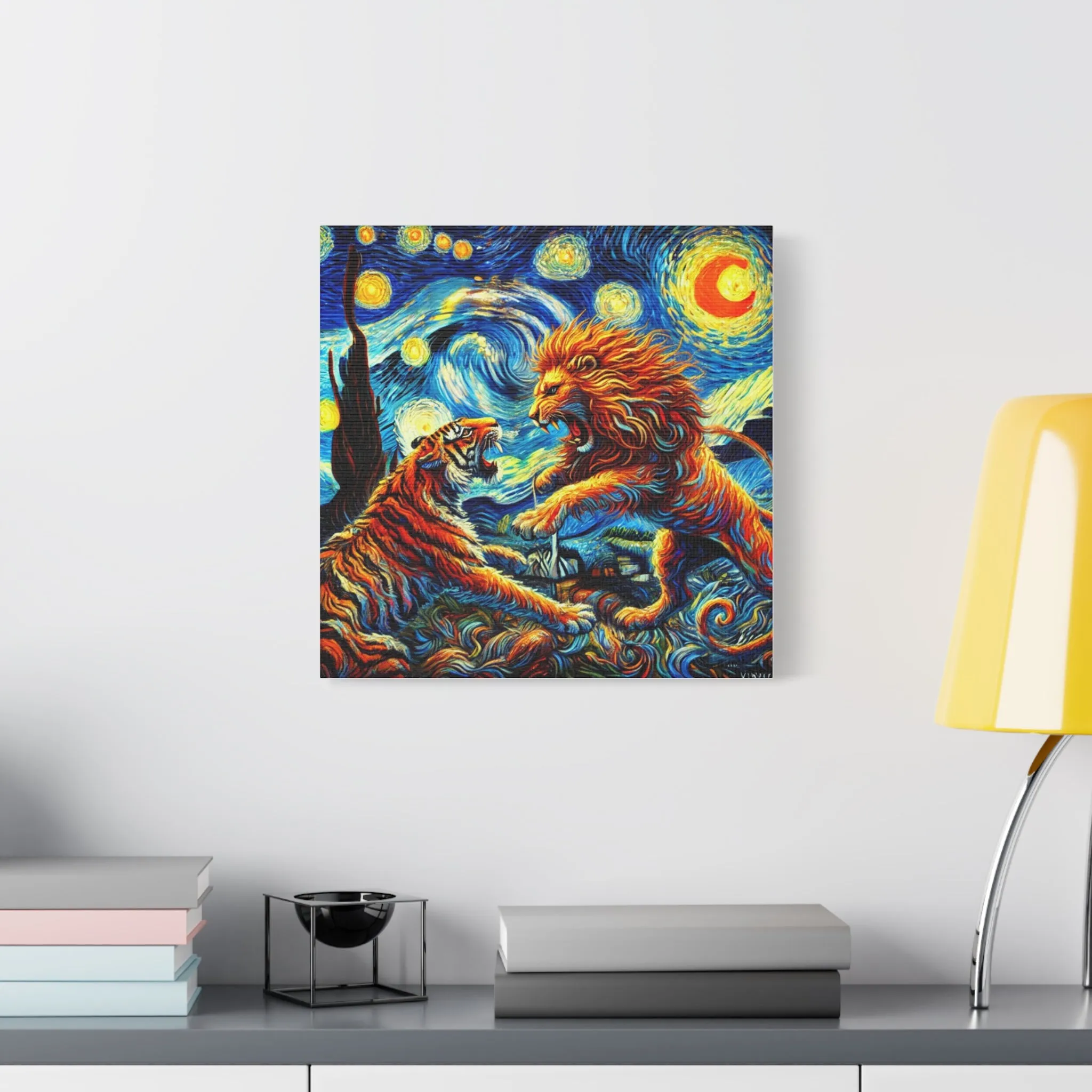 Vibrant Animal Art Canvas - Tiger vs Lion Stretched Print, Gifts for friends, Gifts for love ones, Home decoration, Office decoration