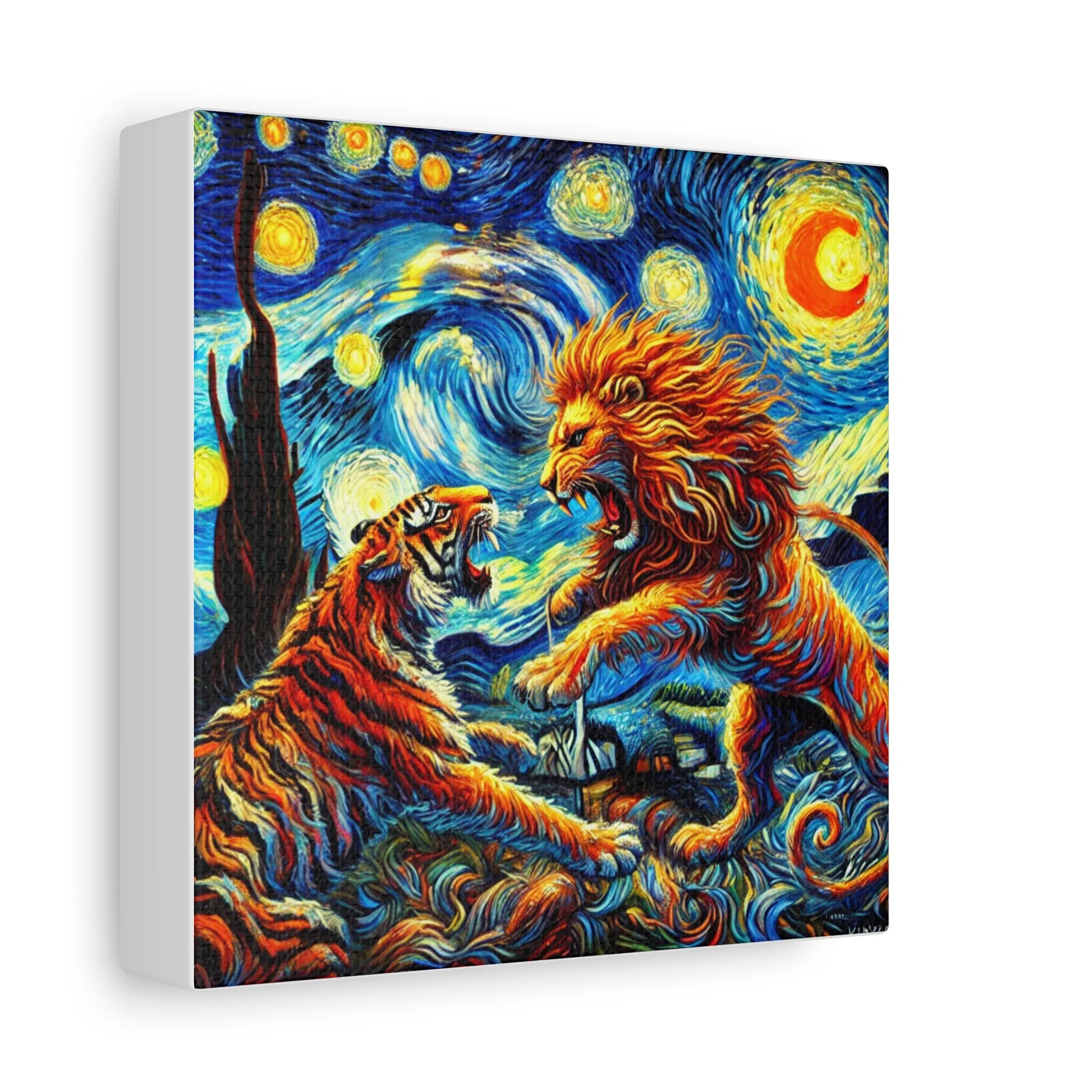 Vibrant Animal Art Canvas - Tiger vs Lion Stretched Print, Gifts for friends, Gifts for love ones, Home decoration, Office decoration
