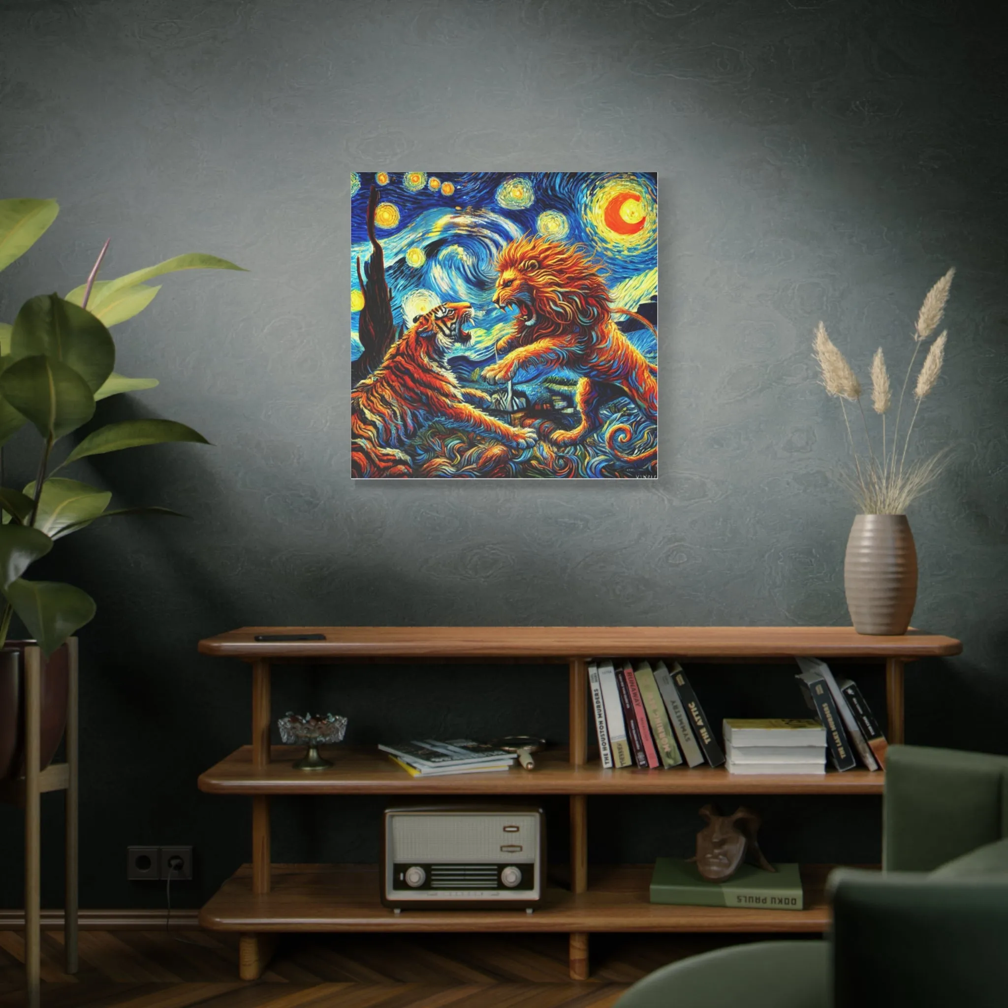 Vibrant Animal Art Canvas - Tiger vs Lion Stretched Print, Gifts for friends, Gifts for love ones, Home decoration, Office decoration