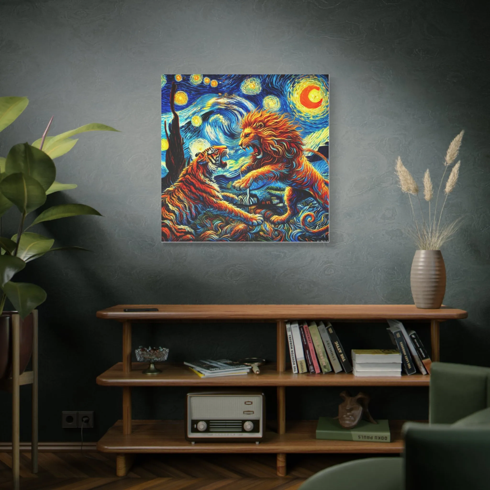 Vibrant Animal Art Canvas - Tiger vs Lion Stretched Print, Gifts for friends, Gifts for love ones, Home decoration, Office decoration