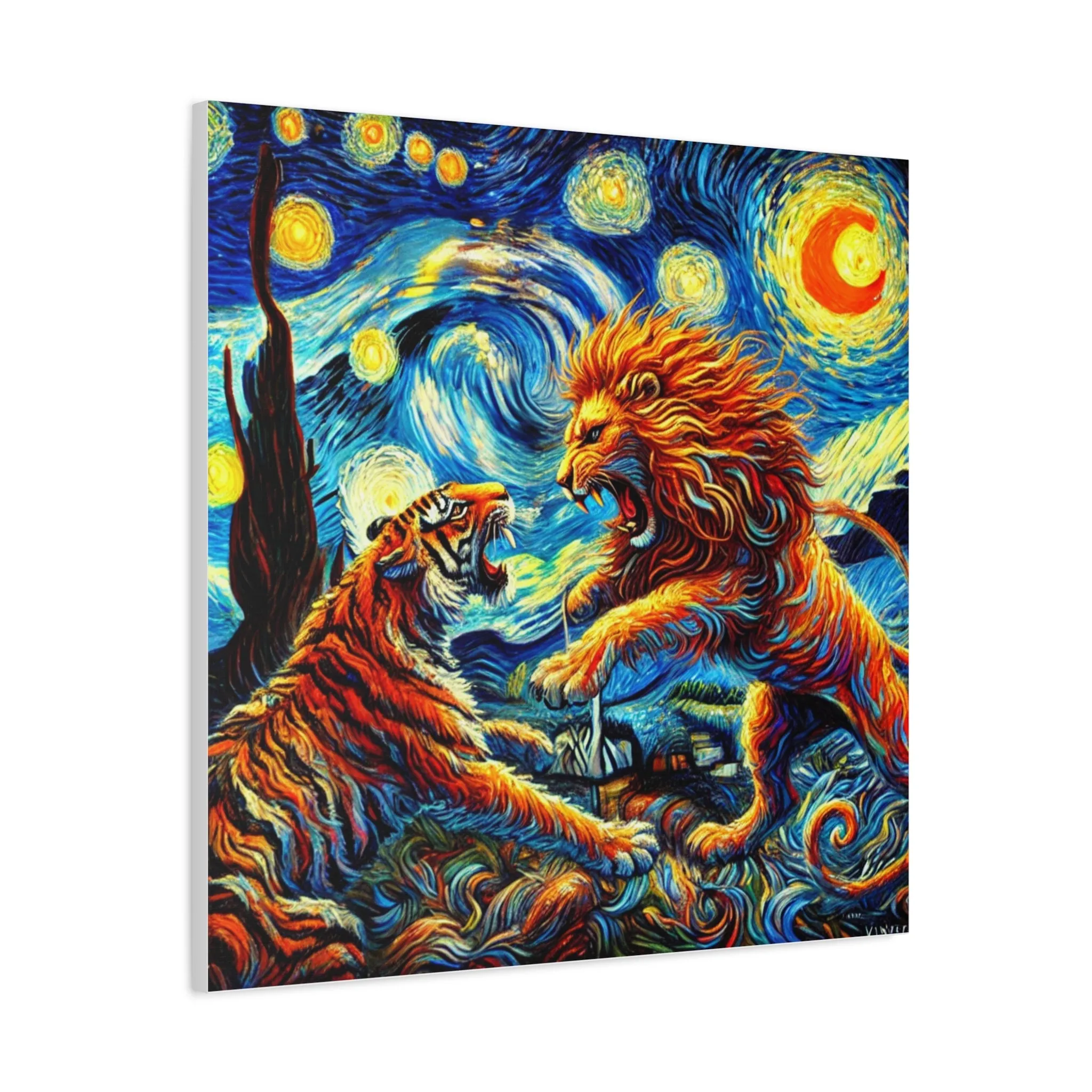 Vibrant Animal Art Canvas - Tiger vs Lion Stretched Print, Gifts for friends, Gifts for love ones, Home decoration, Office decoration