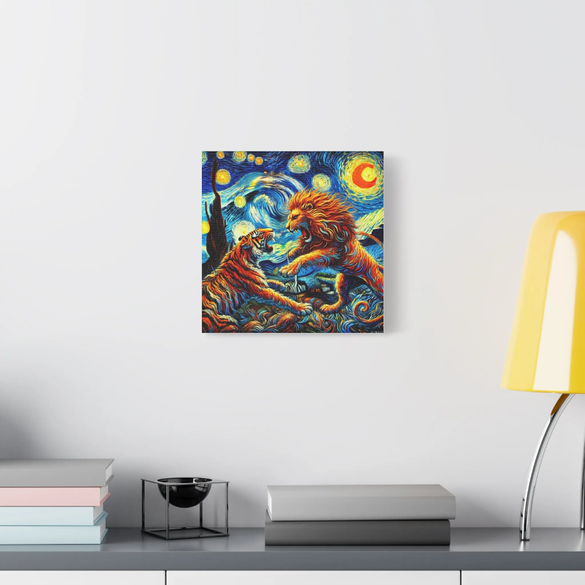Vibrant Animal Art Canvas - Tiger vs Lion Stretched Print, Gifts for friends, Gifts for love ones, Home decoration, Office decoration