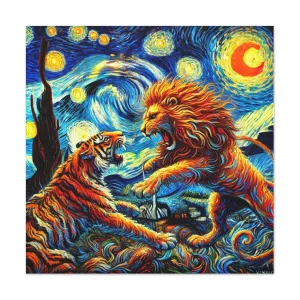 Vibrant Animal Art Canvas - Tiger vs Lion Stretched Print, Gifts for friends, Gifts for love ones, Home decoration, Office decoration