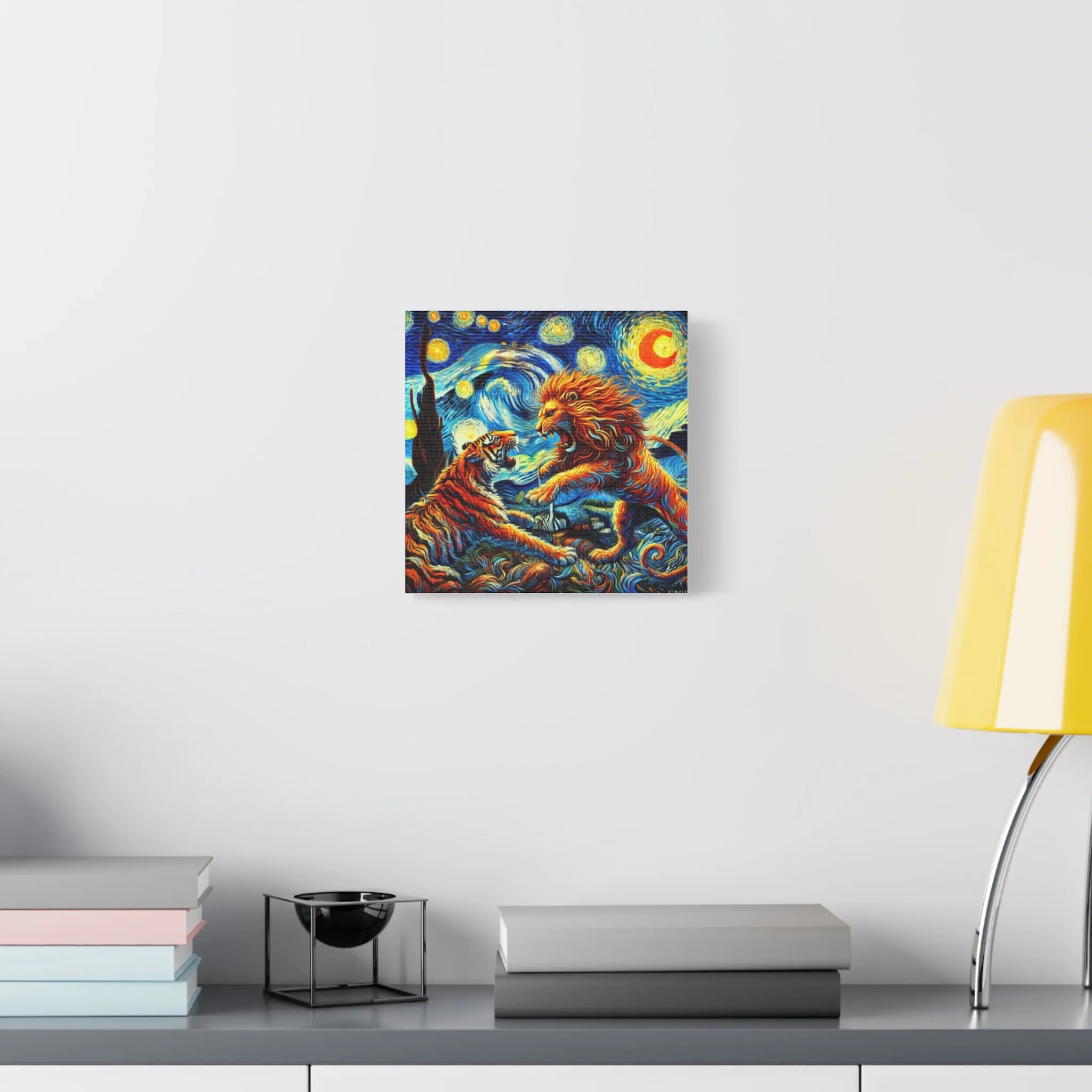 Vibrant Animal Art Canvas - Tiger vs Lion Stretched Print, Gifts for friends, Gifts for love ones, Home decoration, Office decoration