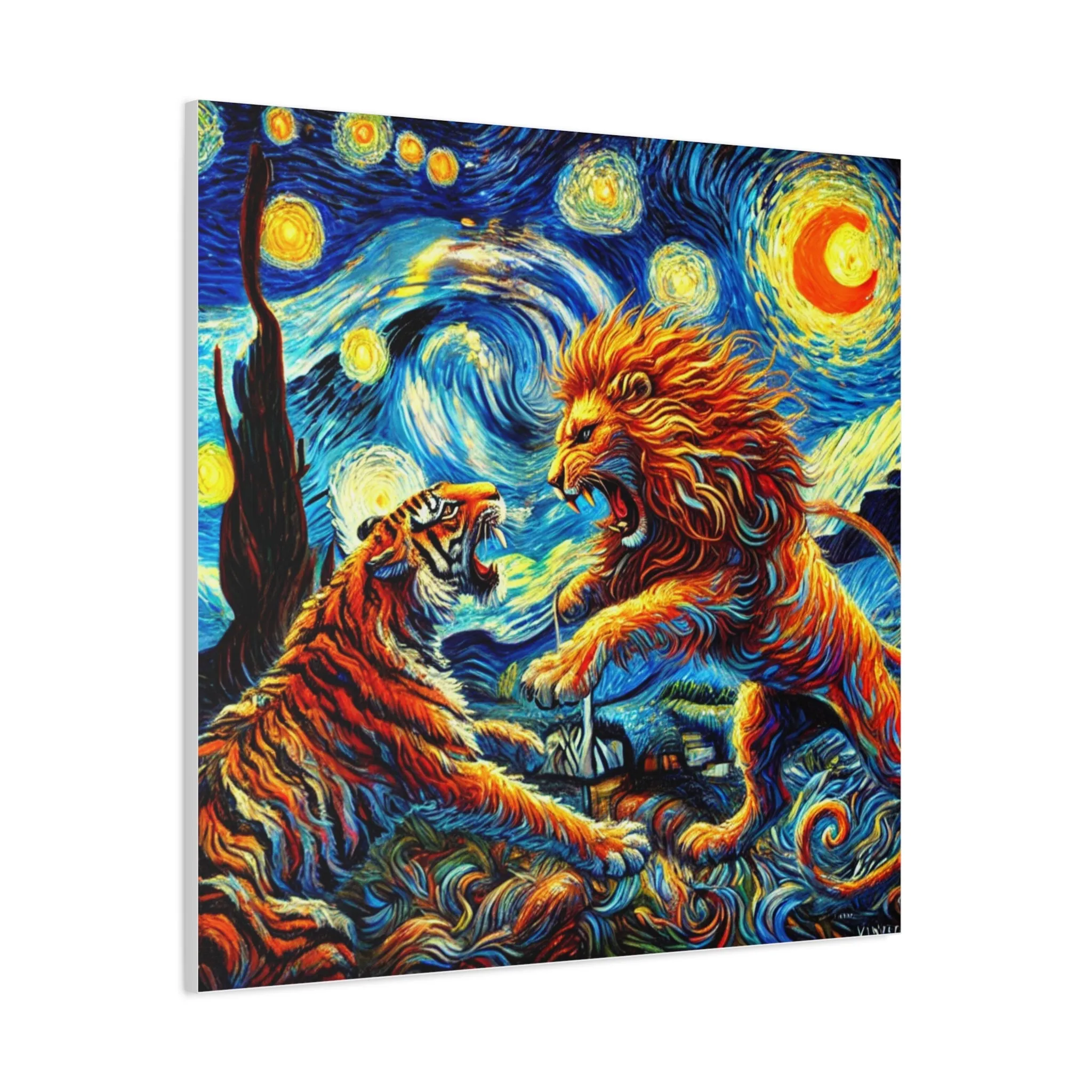 Vibrant Animal Art Canvas - Tiger vs Lion Stretched Print, Gifts for friends, Gifts for love ones, Home decoration, Office decoration