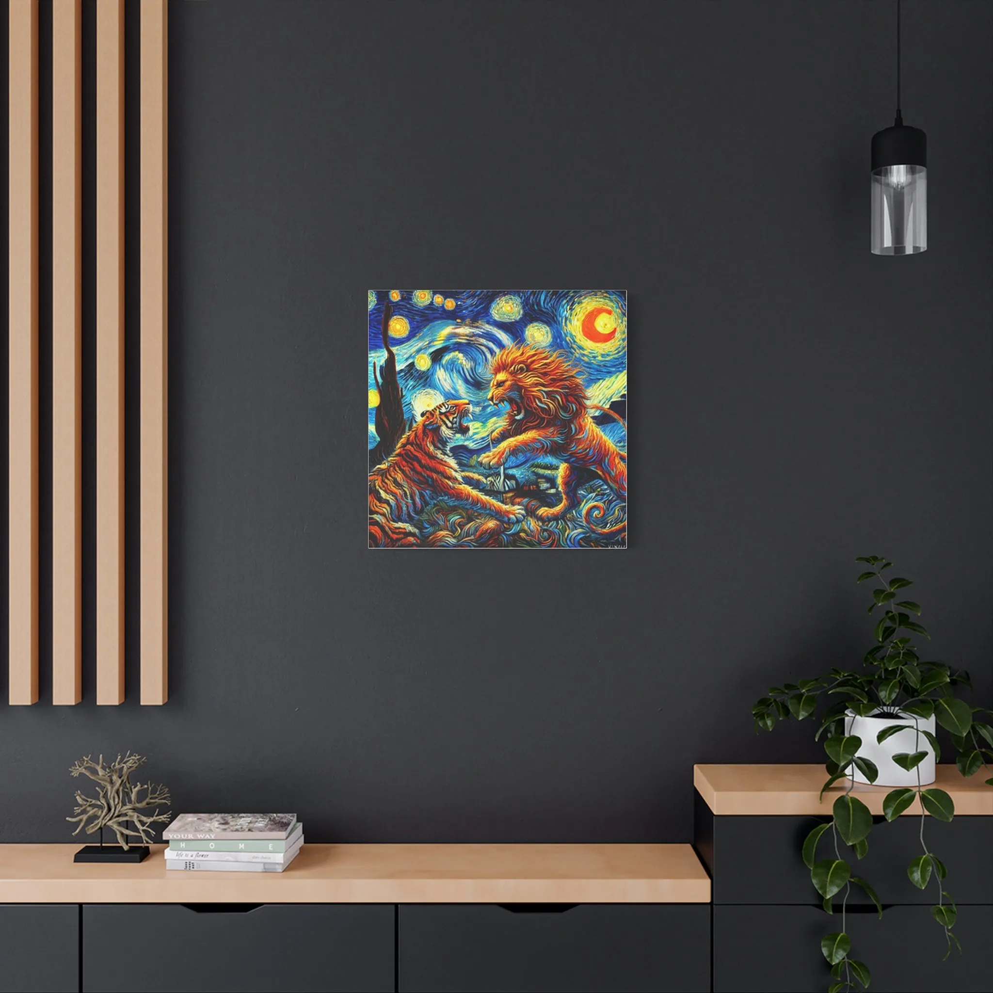 Vibrant Animal Art Canvas - Tiger vs Lion Stretched Print, Gifts for friends, Gifts for love ones, Home decoration, Office decoration