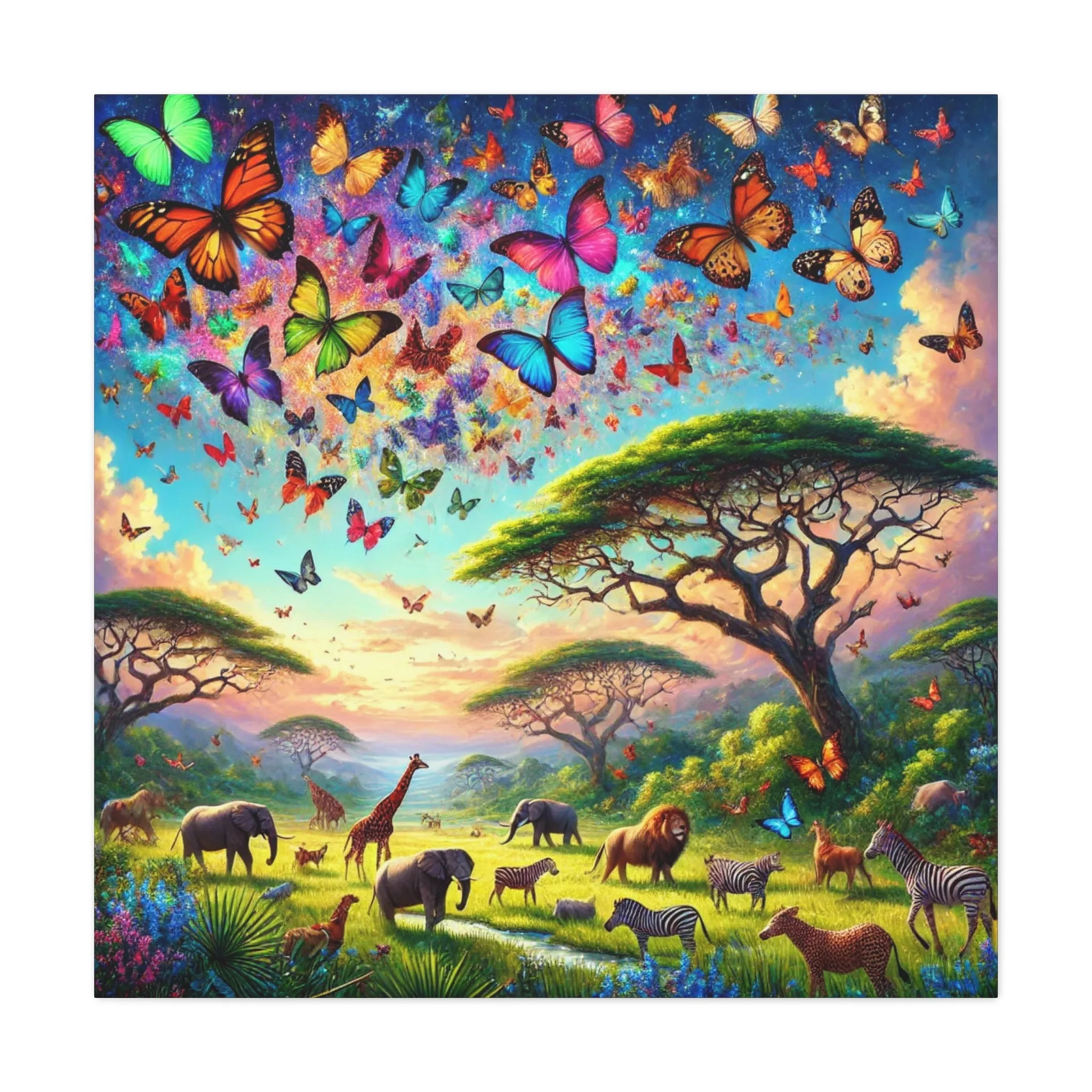 Vibrant Animal Paradise Canvas Art - Nature & Butterfly Wall Décor, Gifts for friends, Gifts for love ones, Home decoration, Office decoration