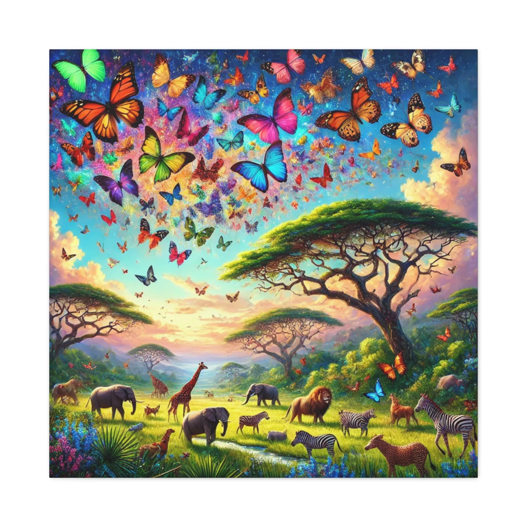 Vibrant Animal Paradise Canvas Art - Nature & Butterfly Wall Décor, Gifts for friends, Gifts for love ones, Home decoration, Office decoration