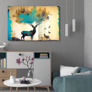 Vibrant Deer Canvas Painting for Living Room Wall Decor