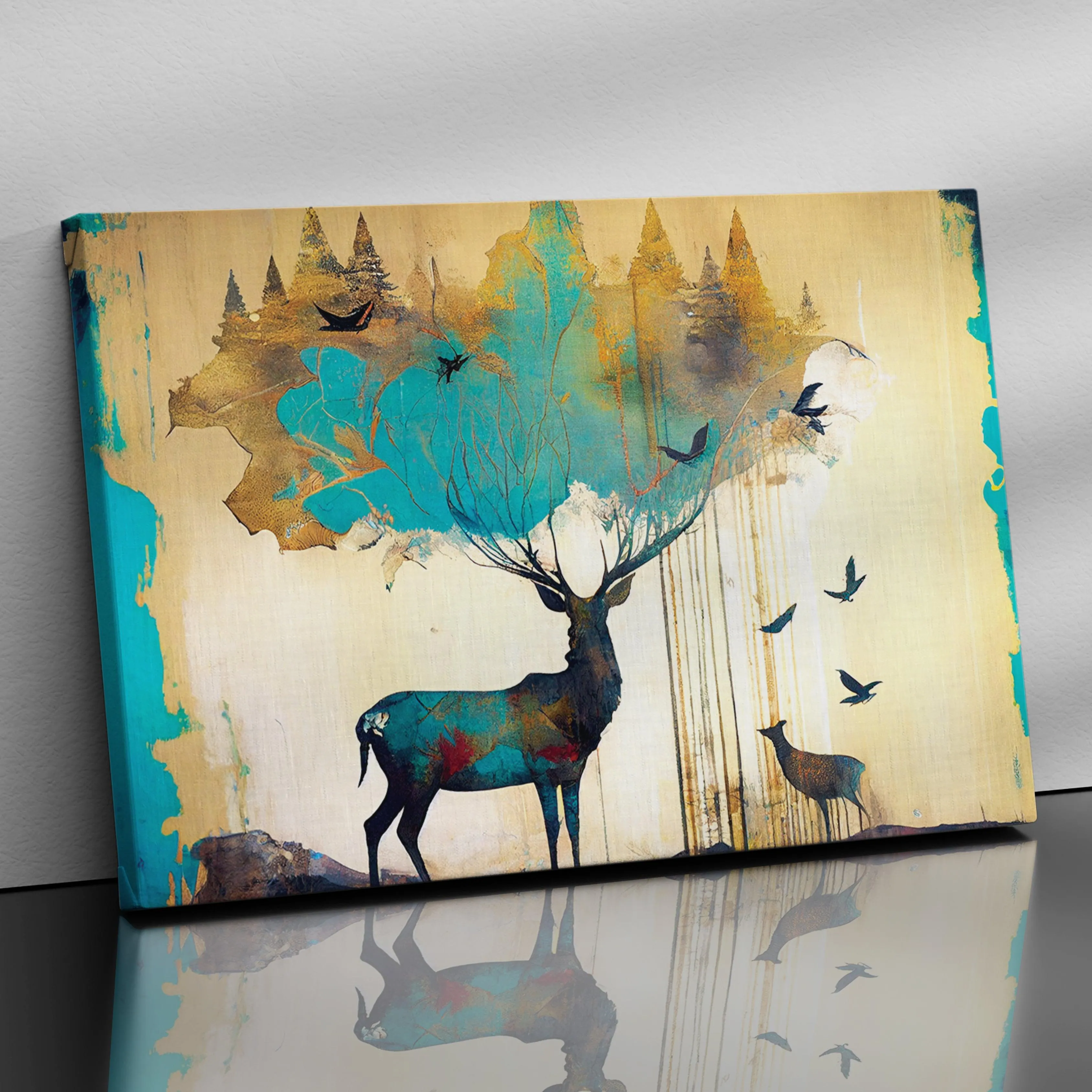 Vibrant Deer Canvas Painting for Living Room Wall Decor
