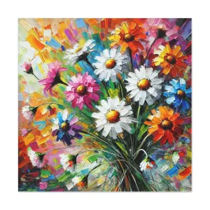 Vibrant Floral Canvas Wall Art - Colorful Daisy Bouquet Decor, Gifts for friends, Gifts for love ones, Home decoration, Office decoration
