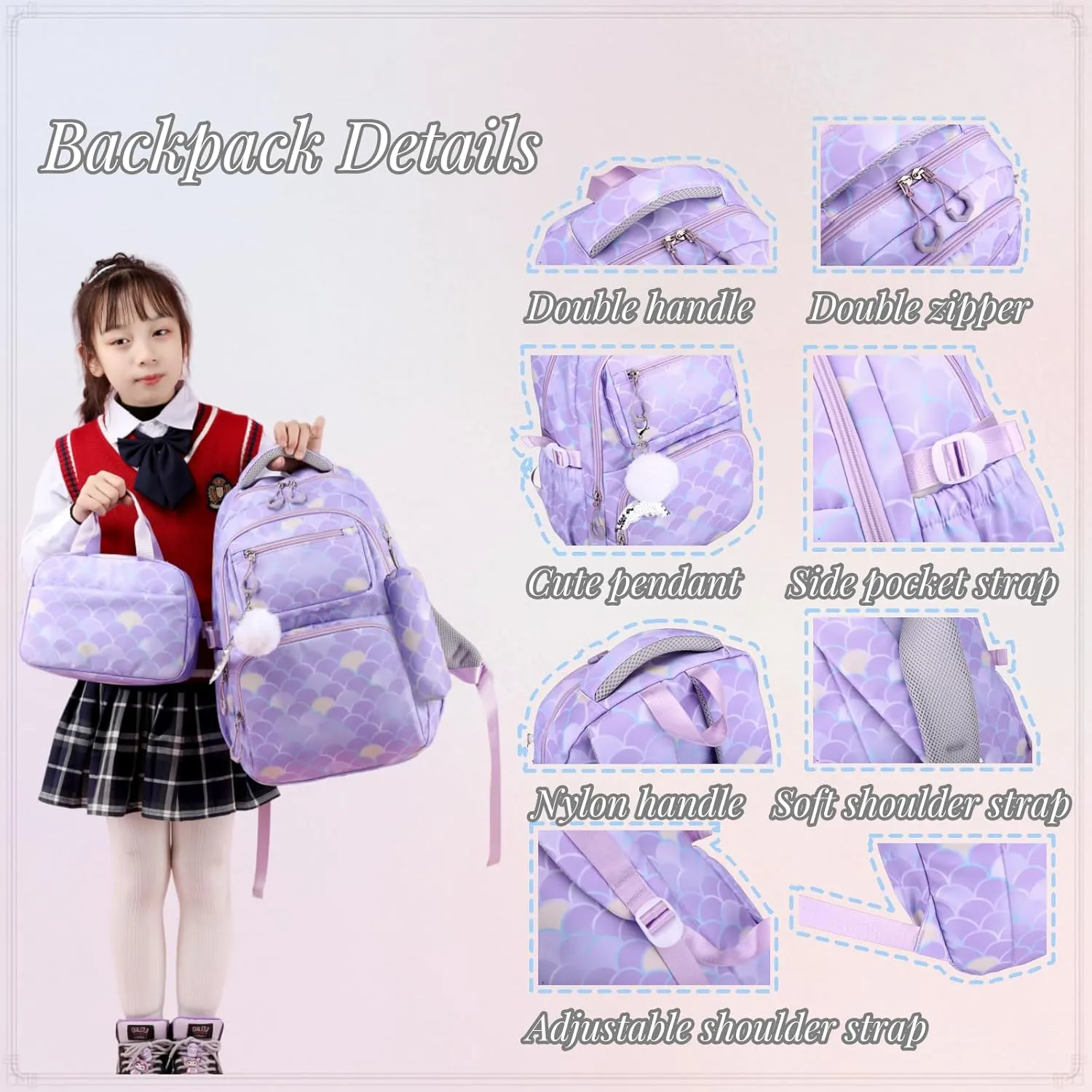 VIDOSCLA Kids Girls Elementary Backpack Students Book Bag Colorful School Bag for Girls