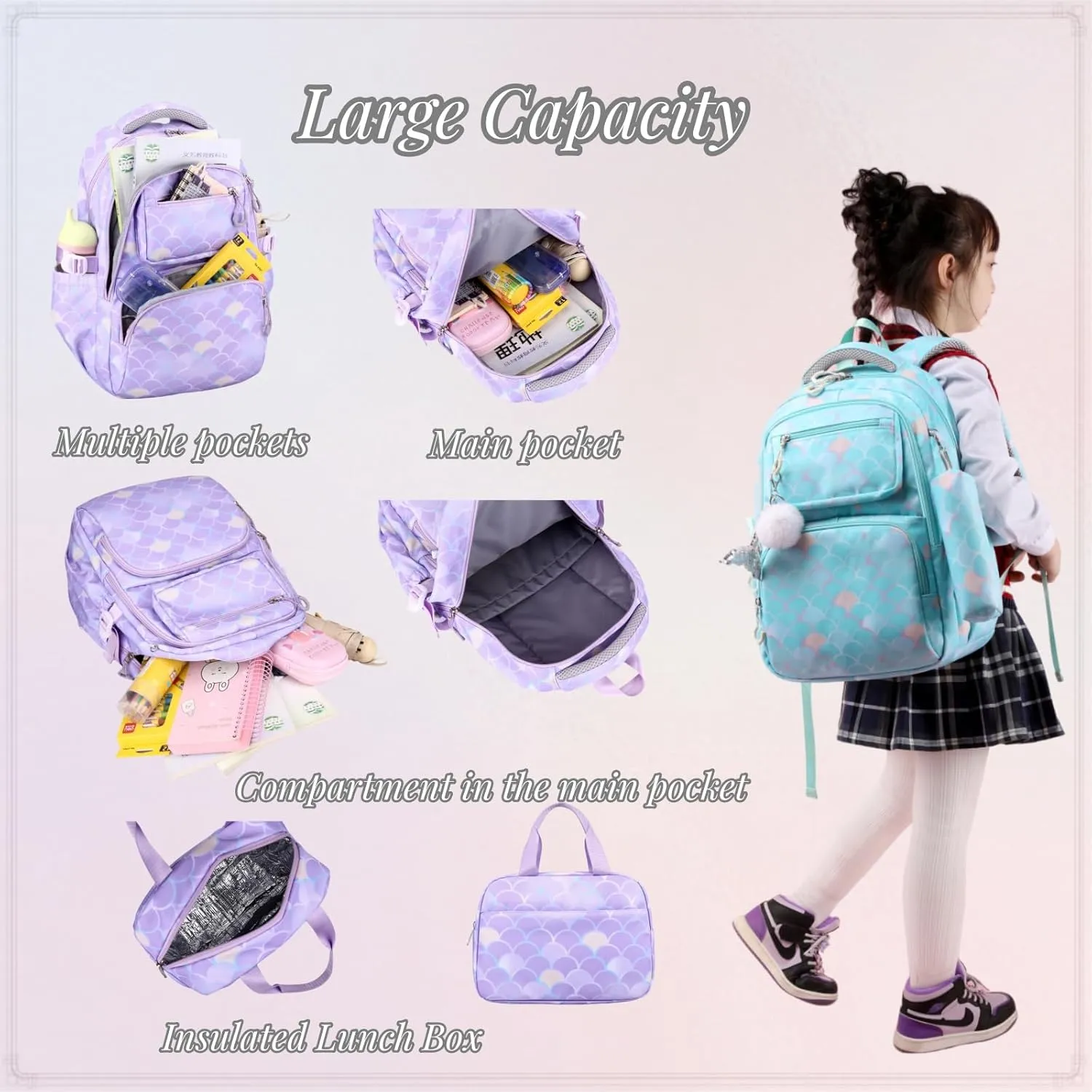 VIDOSCLA Kids Girls Elementary Backpack Students Book Bag Colorful School Bag for Girls