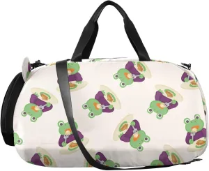 VIGTRO Animal Frogs Drink Tea Kids Overnight Travel Duffel Bag Sport Gym Bag for Boys Girls with Shoe Compartment, Carry On Weekender Luggage Bag for Dance Swim Yoga