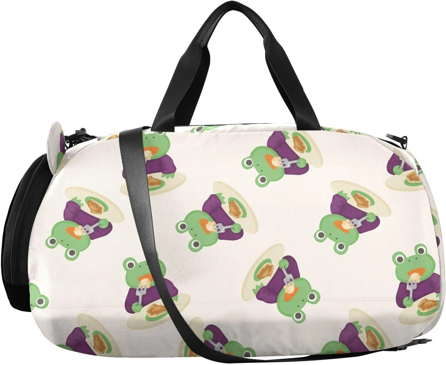 VIGTRO Animal Frogs Drink Tea Kids Overnight Travel Duffel Bag Sport Gym Bag for Boys Girls with Shoe Compartment, Carry On Weekender Luggage Bag for Dance Swim Yoga