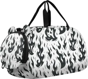 VIGTRO Black Fire Flames Kids Overnight Travel Duffel Bag Sport Gym Bag for Boys Girls with Shoe Compartment, Carry On Weekender Luggage Bag for Dance Swim Yoga