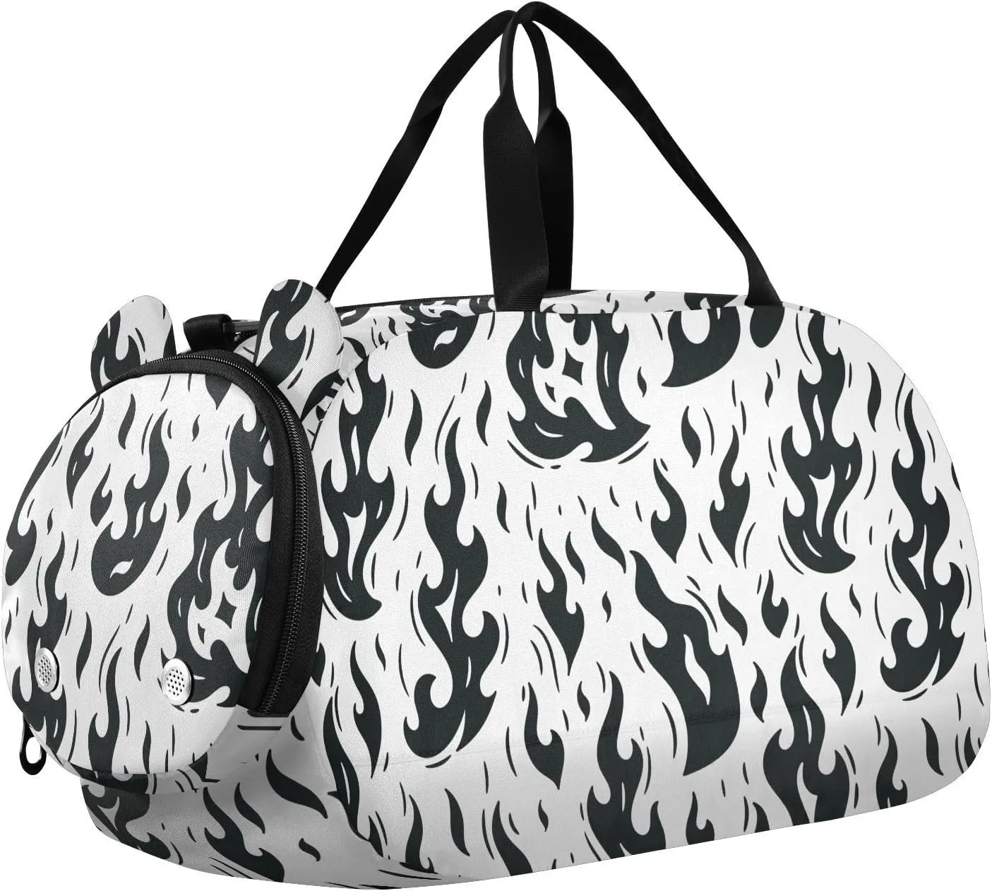 VIGTRO Black Fire Flames Kids Overnight Travel Duffel Bag Sport Gym Bag for Boys Girls with Shoe Compartment, Carry On Weekender Luggage Bag for Dance Swim Yoga